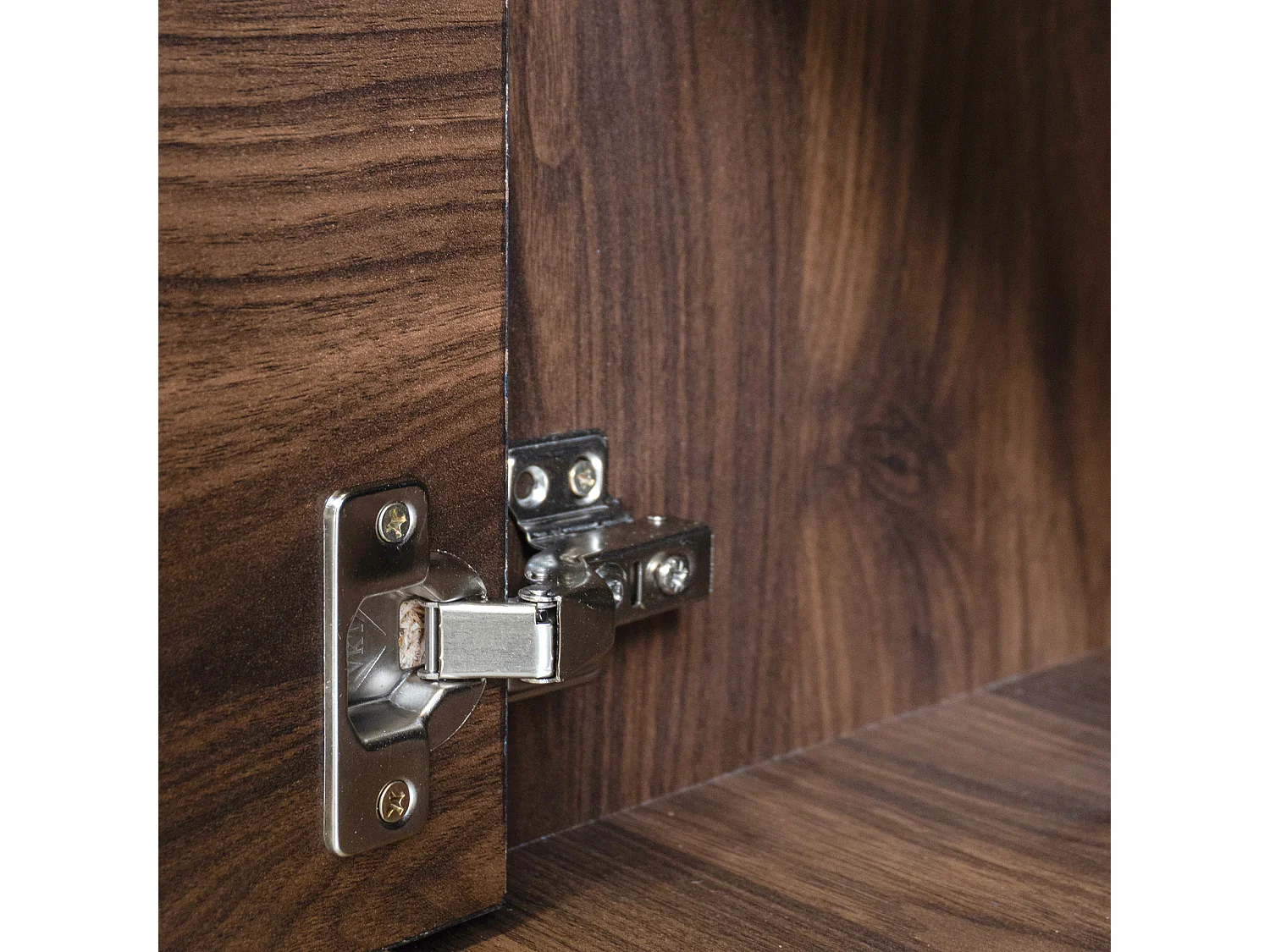Meuble tv bois 160,5x35,5x45 cm avec 2 portes, 2 niches ouvertes et charnières à amortissement