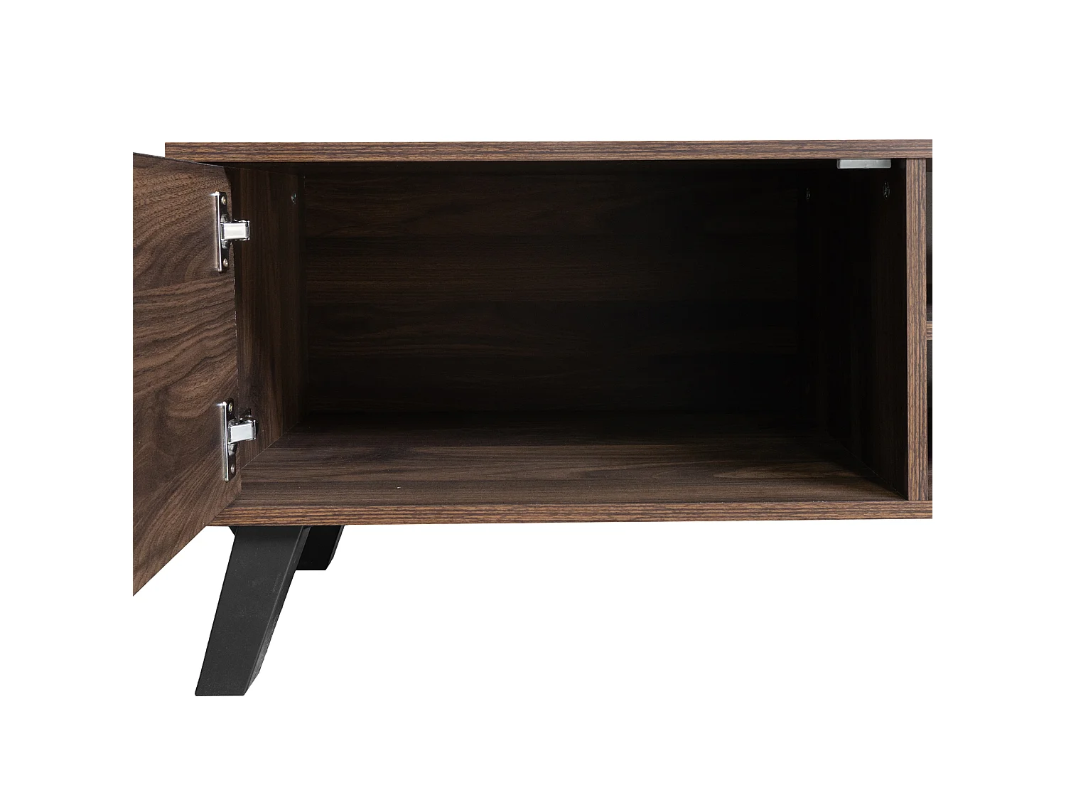 Meuble tv bois 160,5x35,5x45 cm avec 2 portes, 2 niches ouvertes et charnières à amortissement