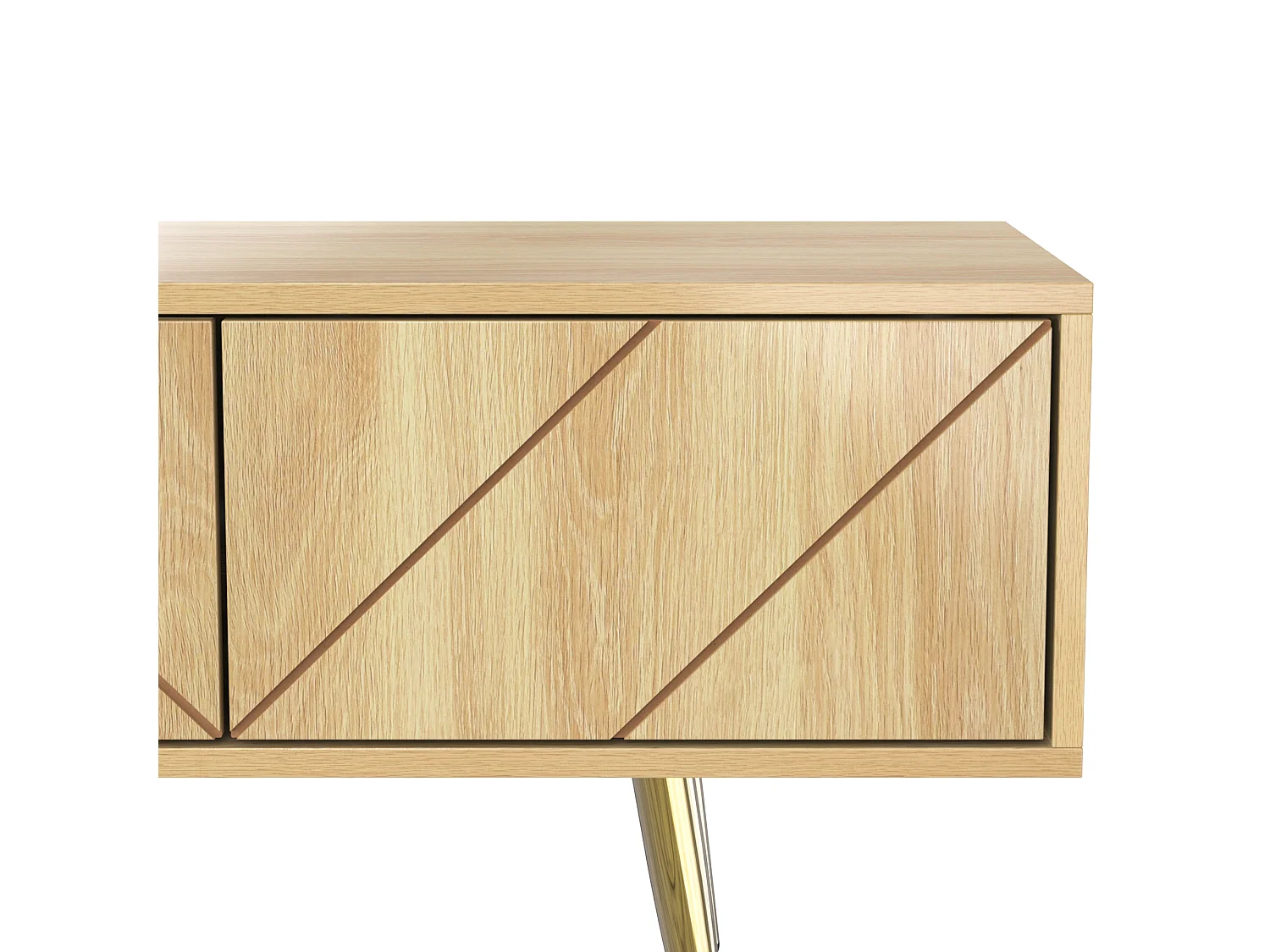 Houten tv-meubel 160x36x42 cm met 2 gegroefde deuren, 2 laden, 2 open vakken en gouden poten