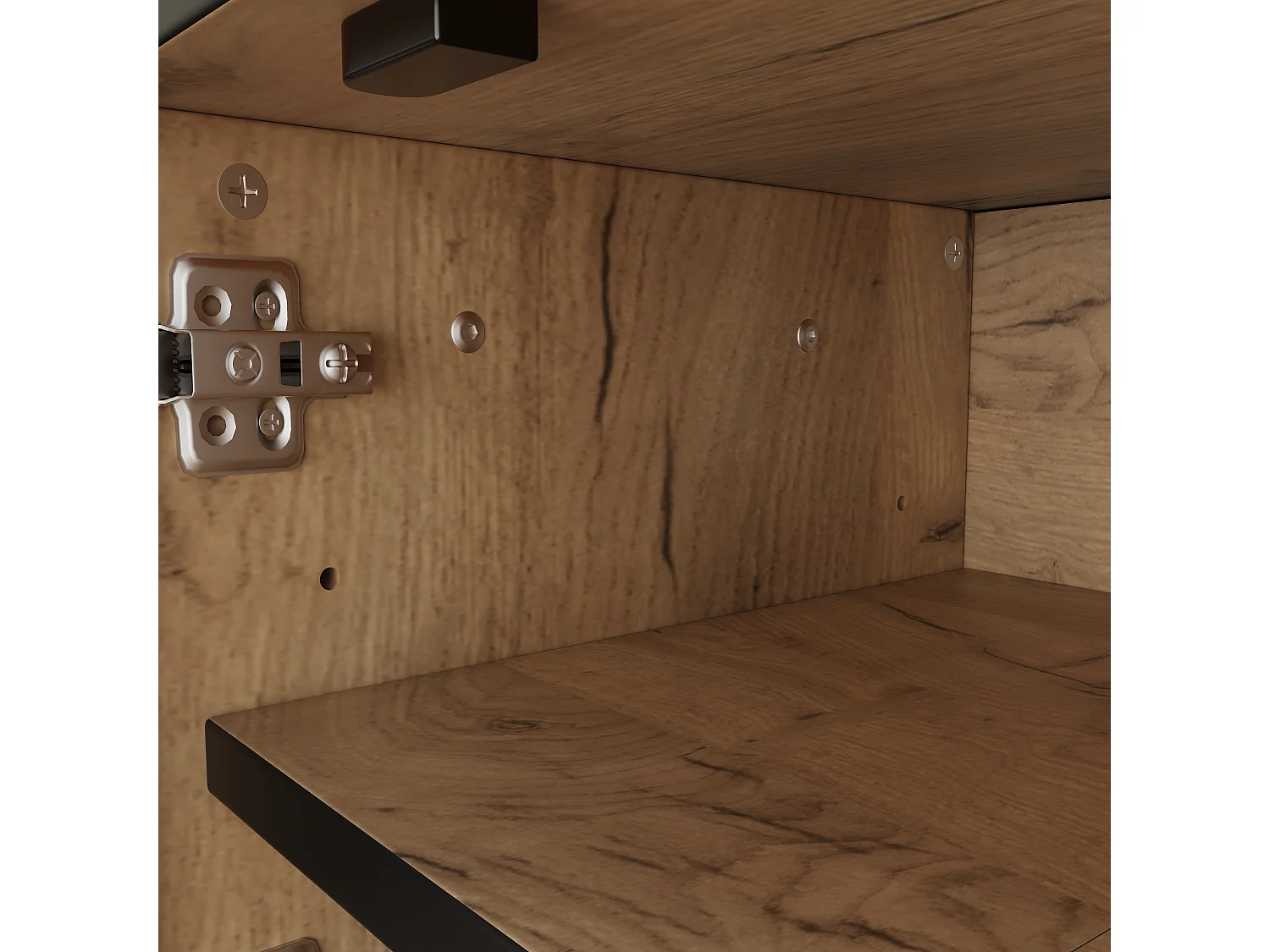 Naturel en zwart tv-meubel 160x36,5x45 cm met 4 compartimenten, diagonale deuren en 7 pvc-poten