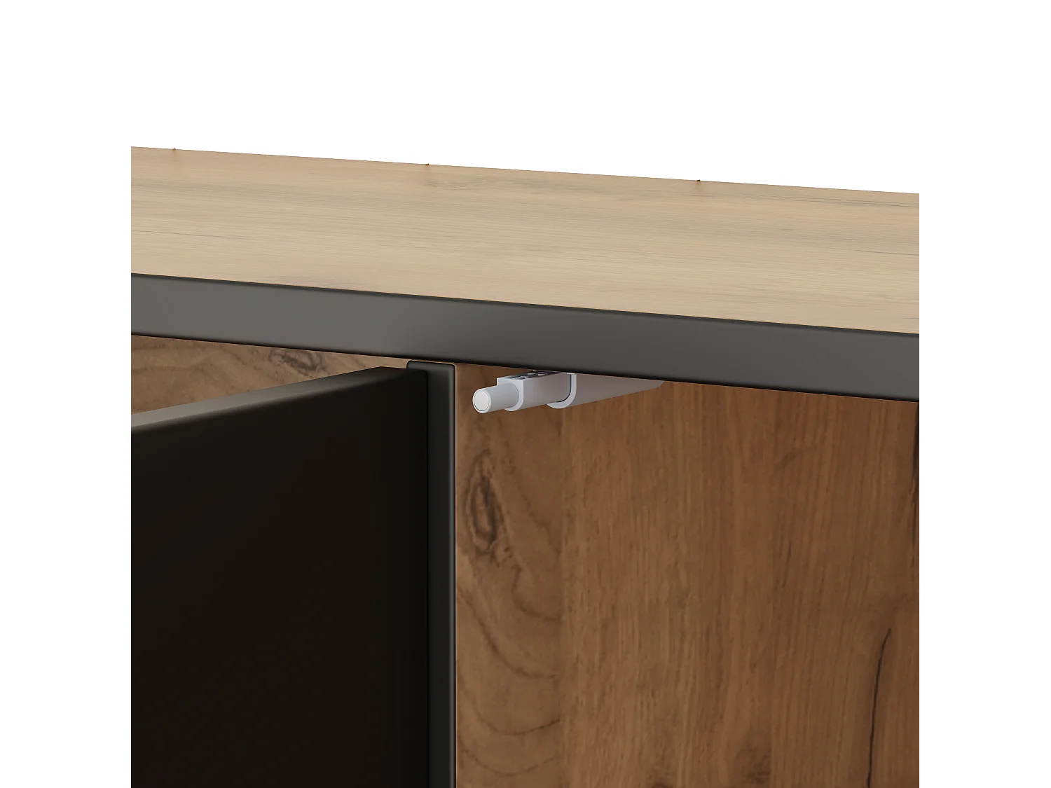 Naturel en zwart tv-meubel 160x36,5x45 cm met 4 compartimenten, diagonale deuren en 7 pvc-poten