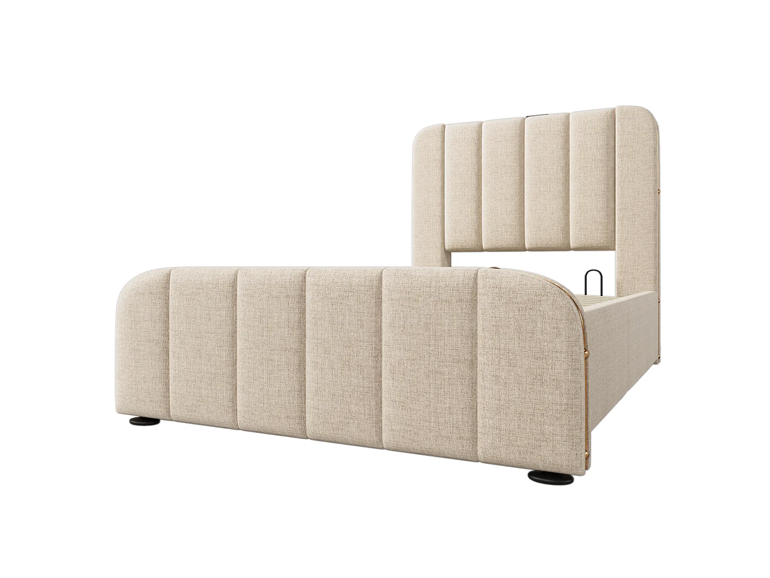 Lit coffre 90x200 cm - avec tête de lit, USB / Type-C, sommier à lattes - en lin - beige - sans matelas