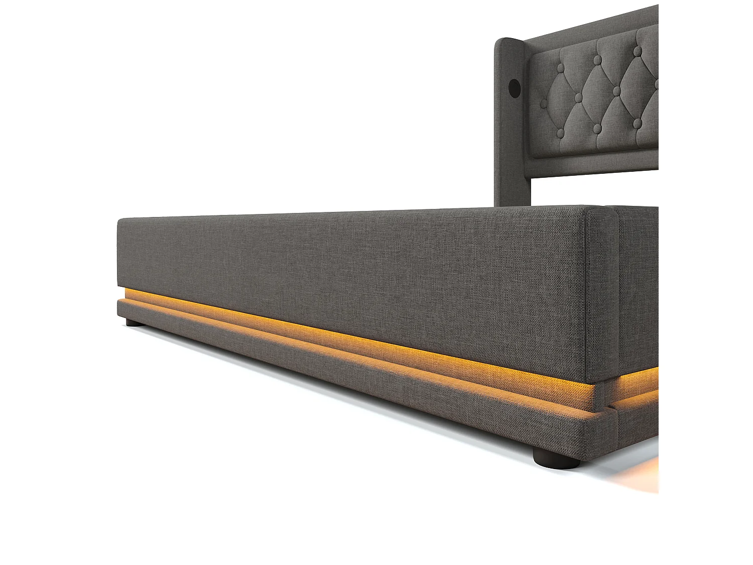 lit coffre 140x200 cm avec tête de lit, USB / Type-C, LED, sommier à lattes - coton - gris - matelas inclus