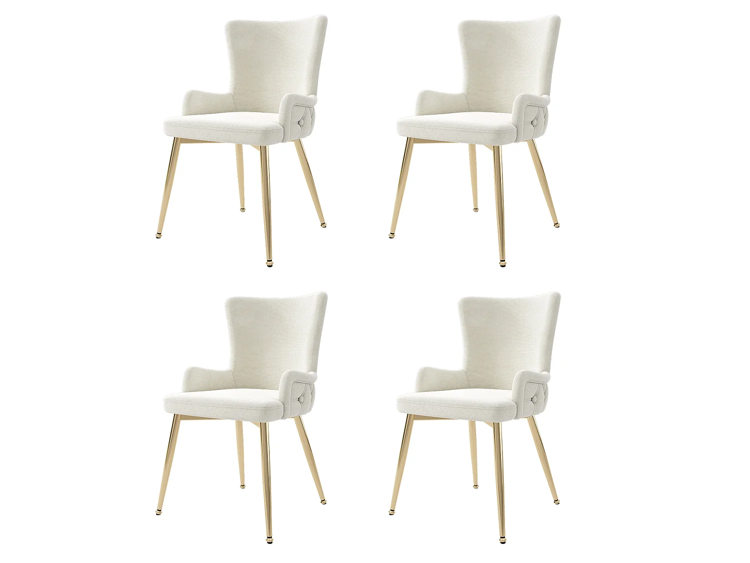 Juego de 4 sillas de terciopelo, patas de metal – beige – para salón y comedor