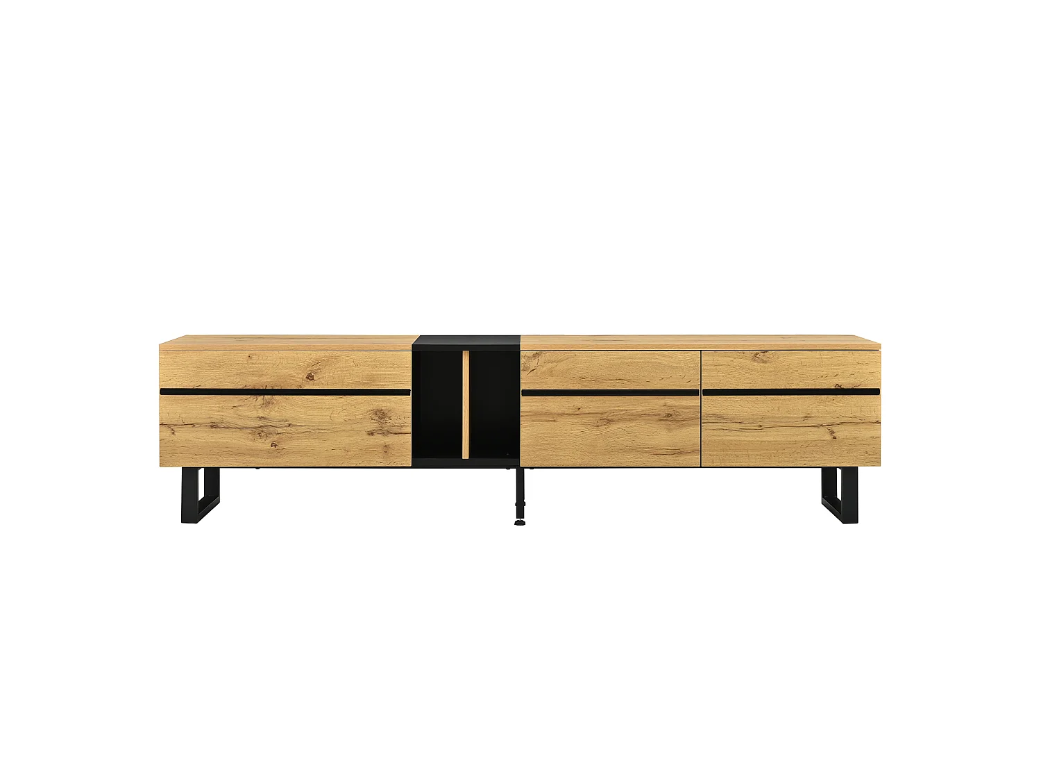 Houtkleur tv-meubel 180x38x45 cm met 1 klepdeur, 1 open vak, 2 deuren en verstelbare poten