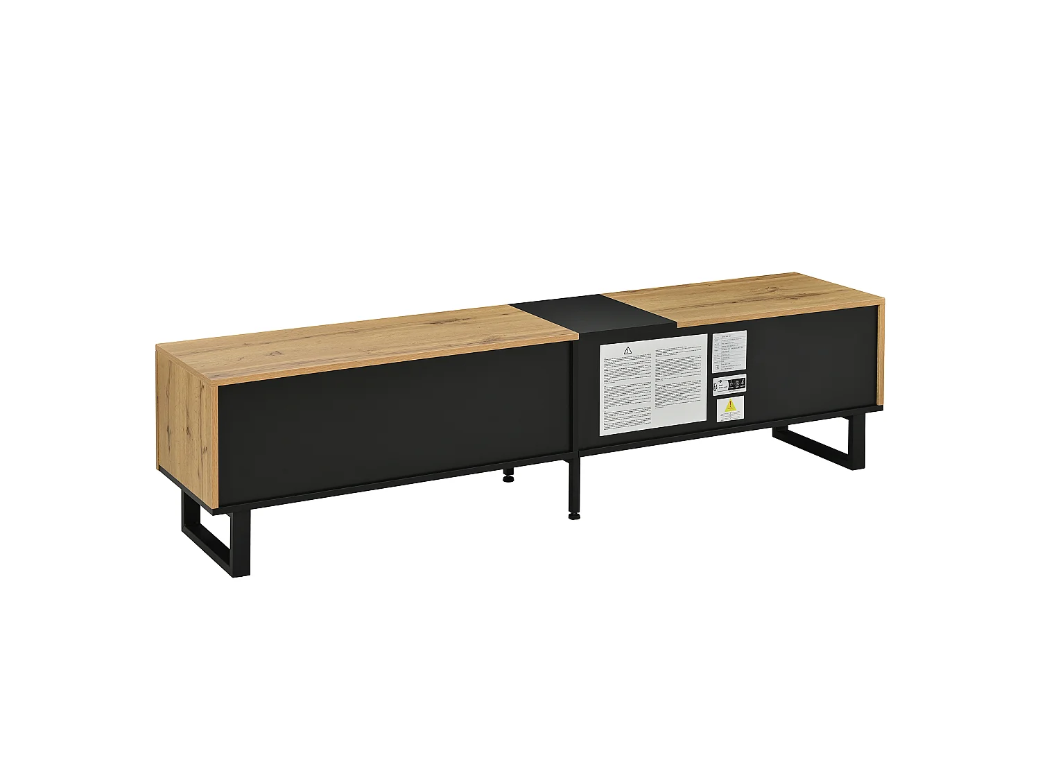 Houtkleur tv-meubel 180x38x45 cm met 1 klepdeur, 1 open vak, 2 deuren en verstelbare poten