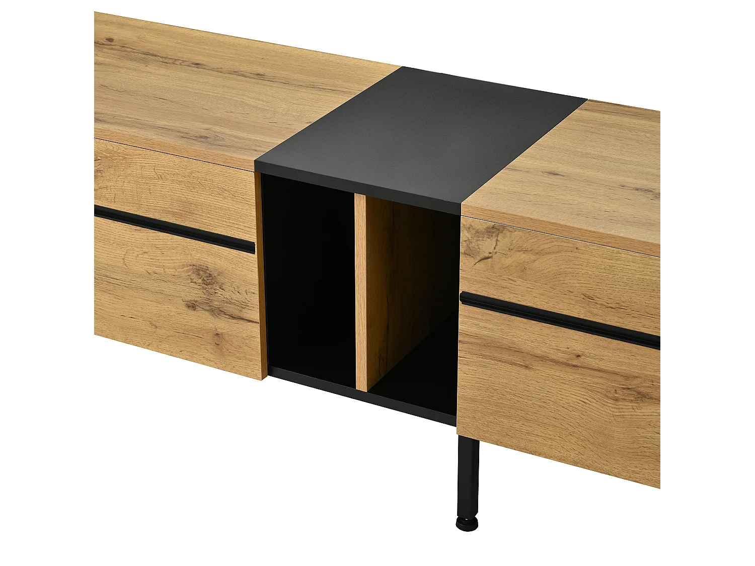 Houtkleur tv-meubel 180x38x45 cm met 1 klepdeur, 1 open vak, 2 deuren en verstelbare poten