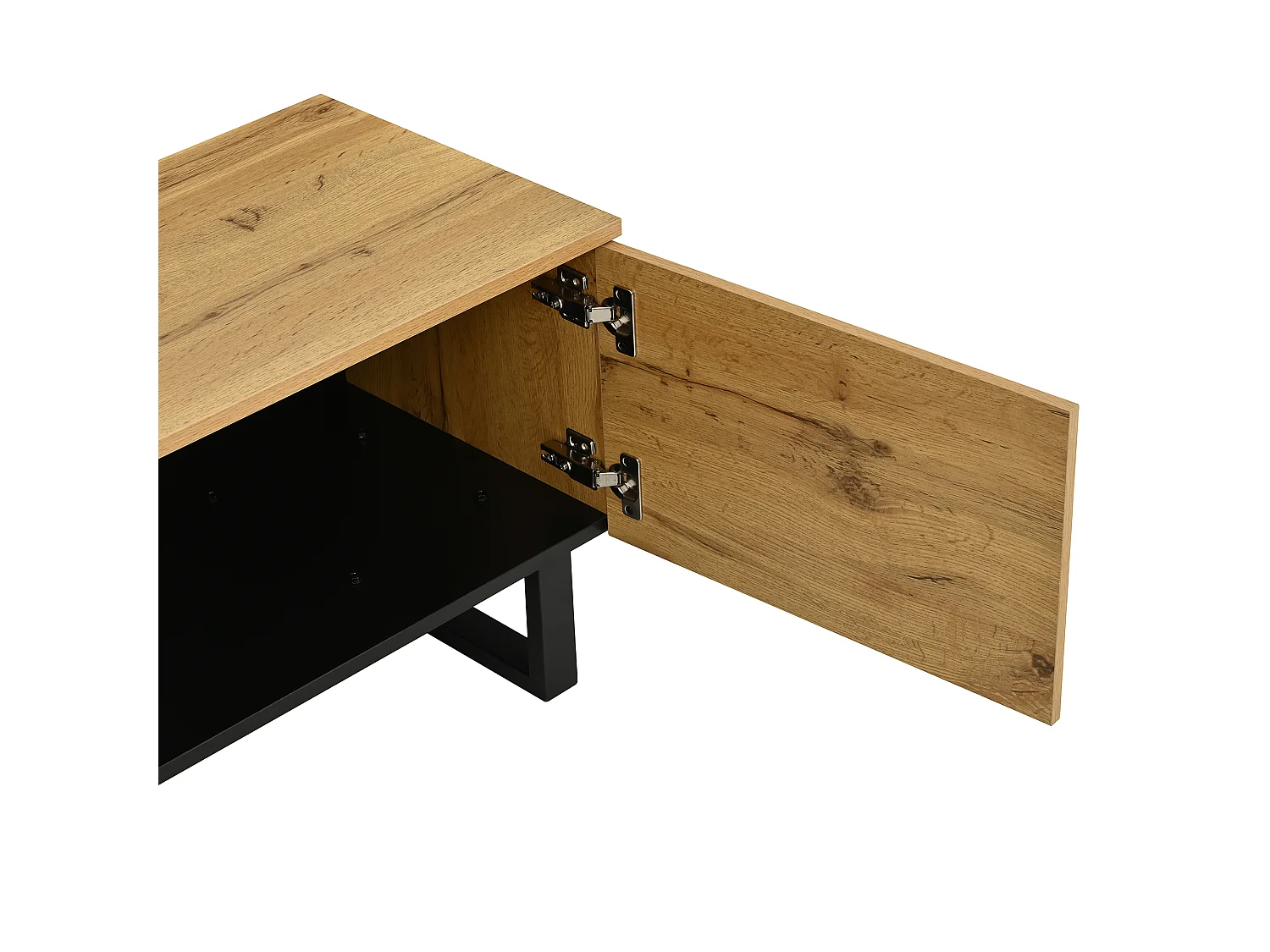 Houtkleur tv-meubel 180x38x45 cm met 1 klepdeur, 1 open vak, 2 deuren en verstelbare poten