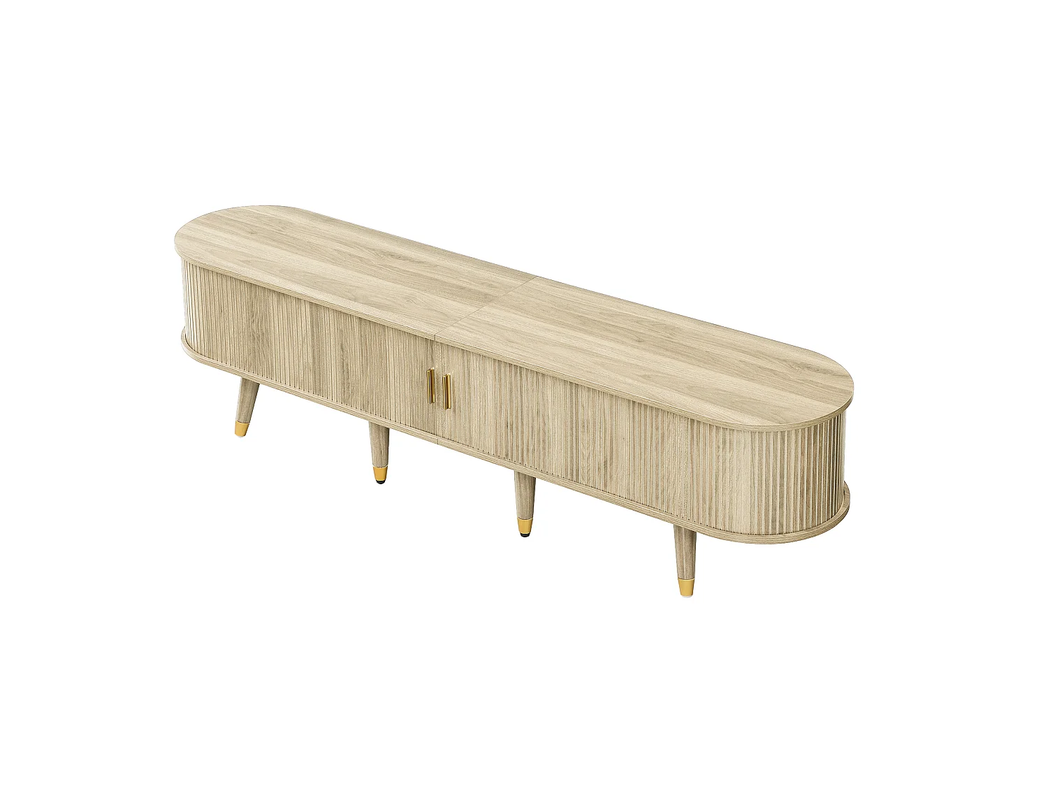 Licht eiken tv-meubel 175x38x45 cm met schuifdeur, planken, laden en gouden details