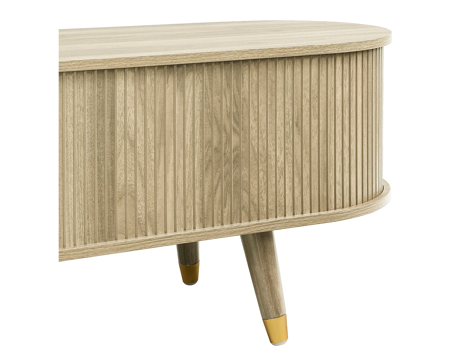 Licht eiken tv-meubel 175x38x45 cm met schuifdeur, planken, laden en gouden details