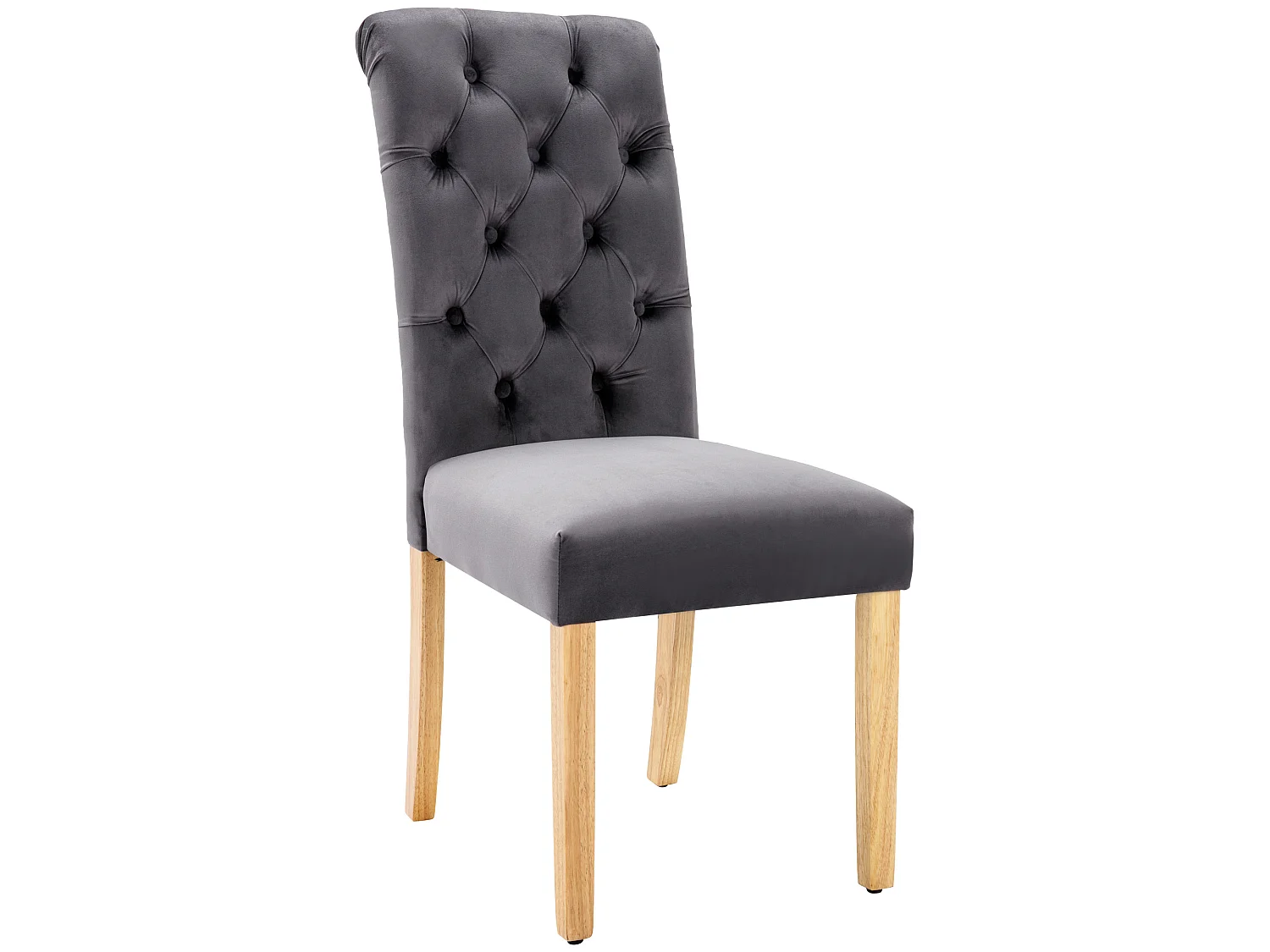 Set di 4 sedie in velluto con schienale imbottito e gambe in rovere - grigio - per soggiorno e sala da pranzo