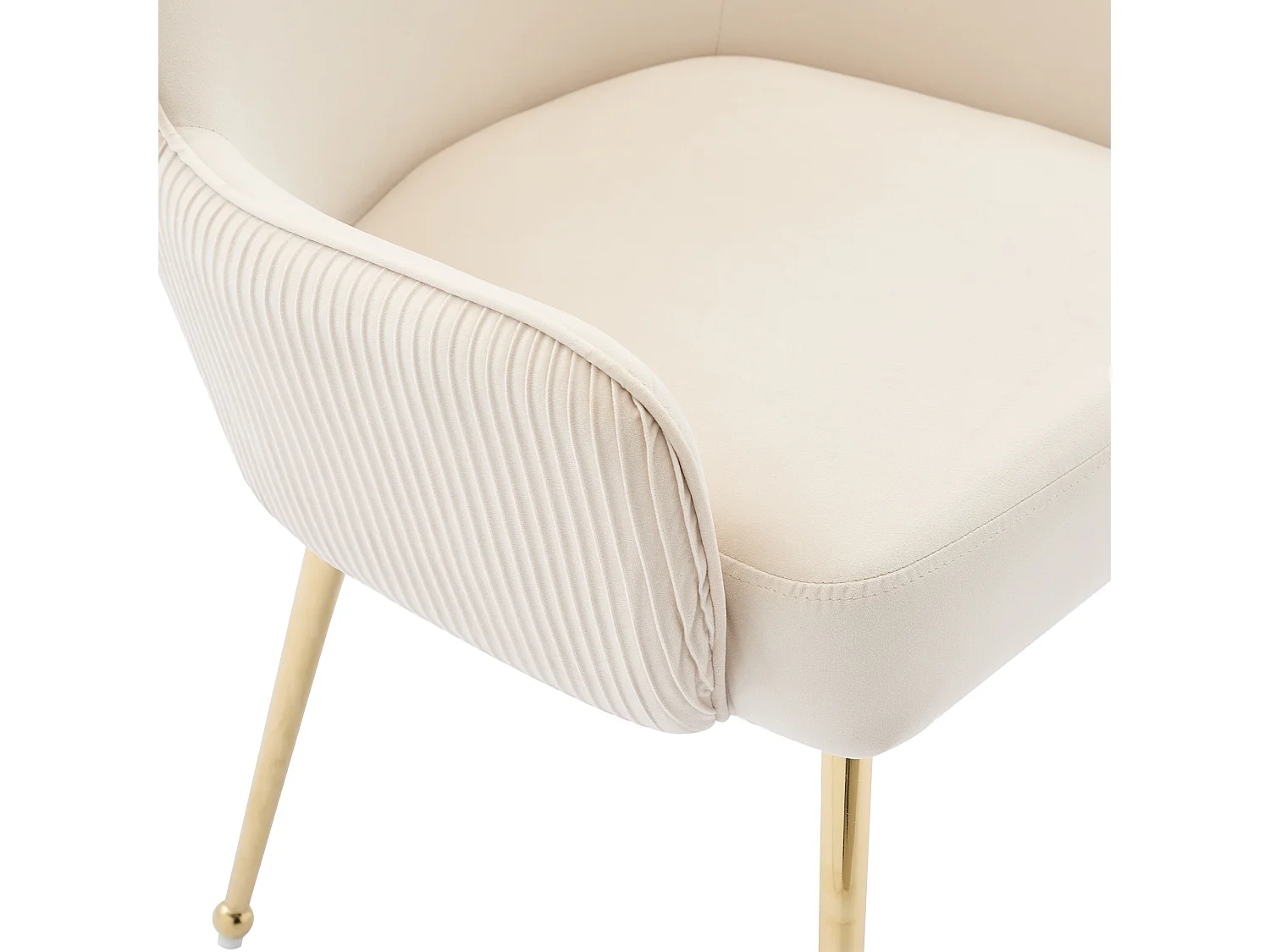 Juego de 4 sillas de comedor de terciopelo con patas metálicas doradas, con reposabrazos – beige