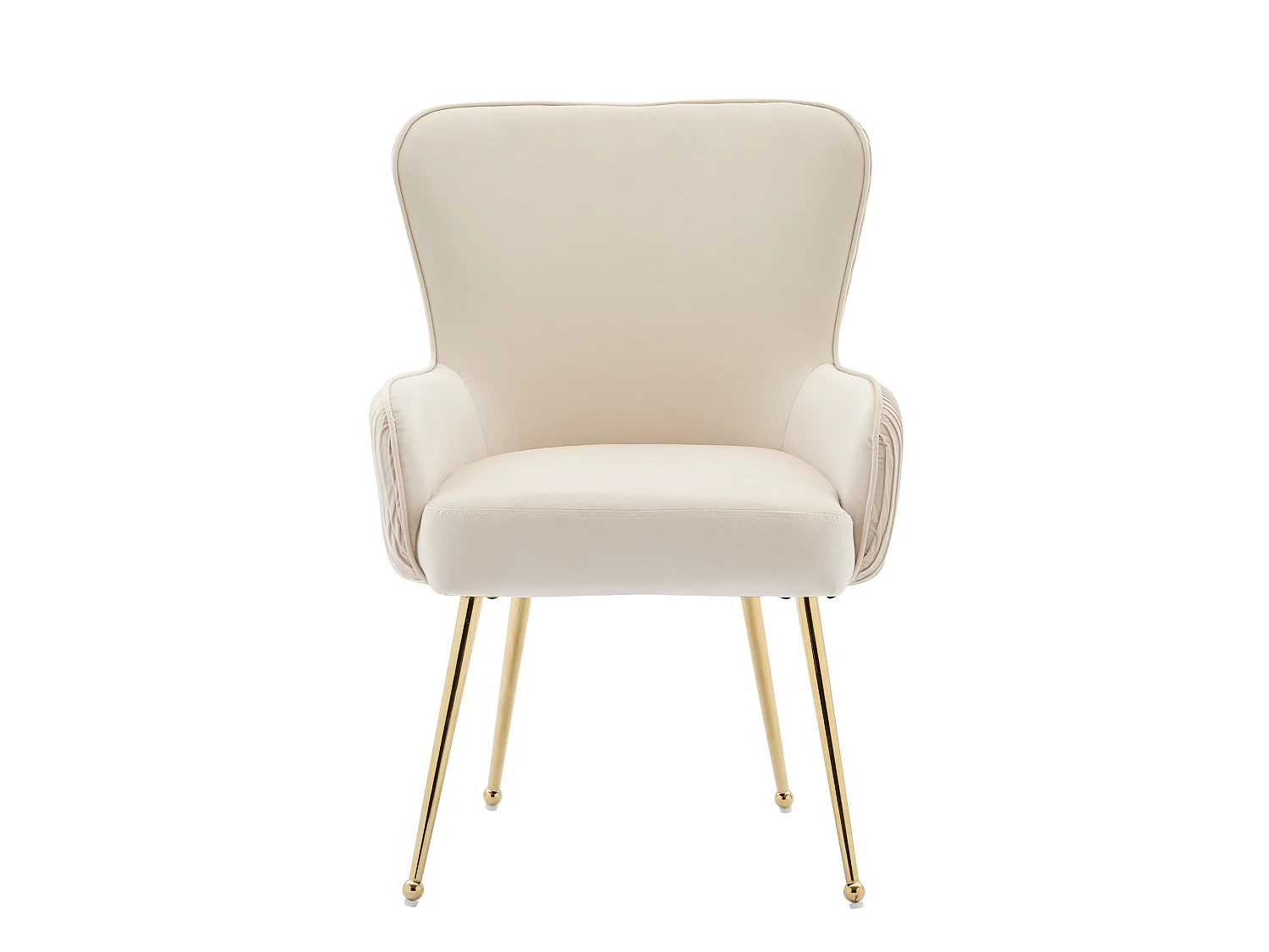 Juego de 4 sillas de comedor de terciopelo con patas metálicas doradas, con reposabrazos – beige