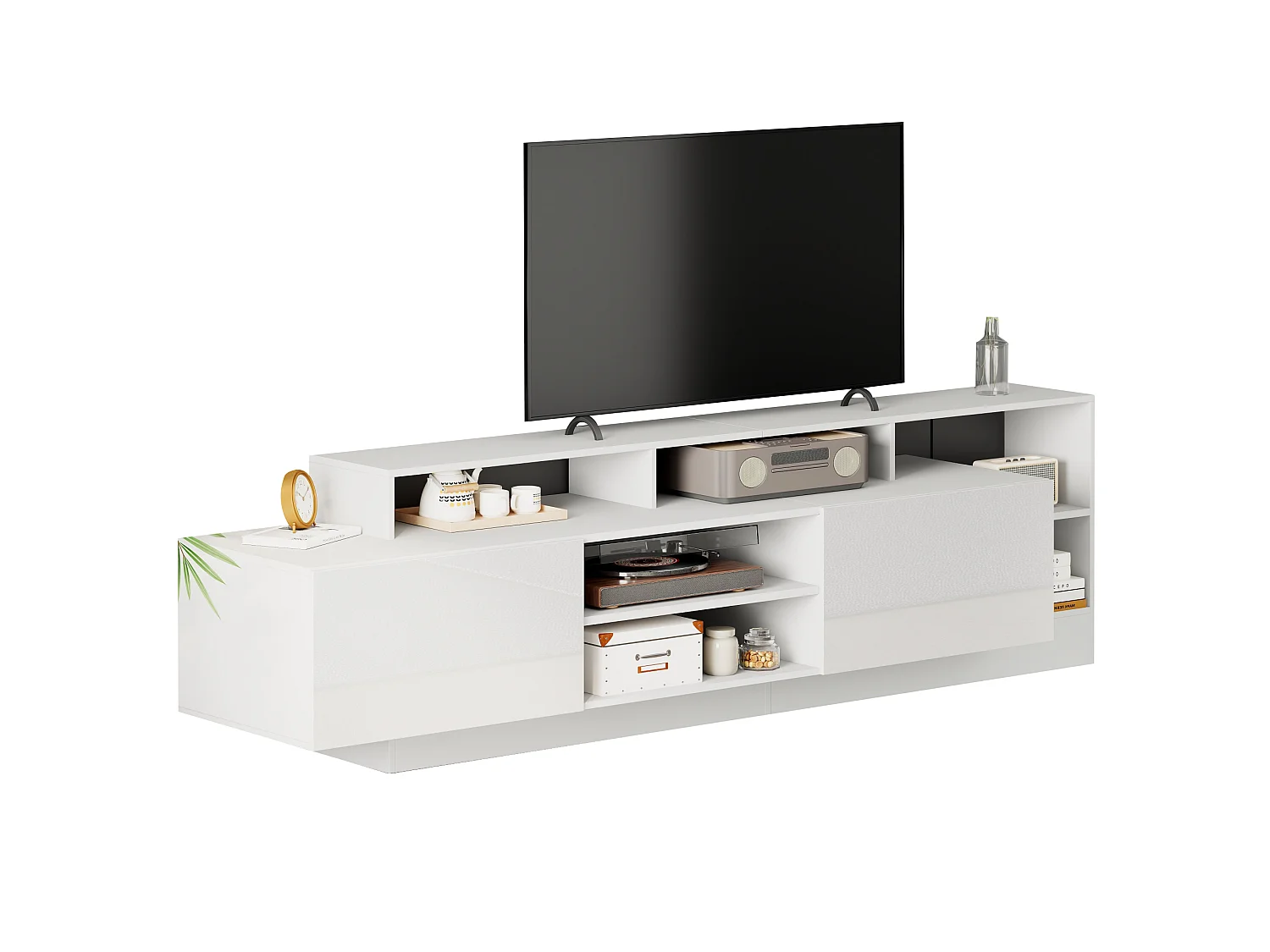 TV-Board weiß 190x40x48,5 cm mit LED, 2 Klapptüren und Hochglanzfront