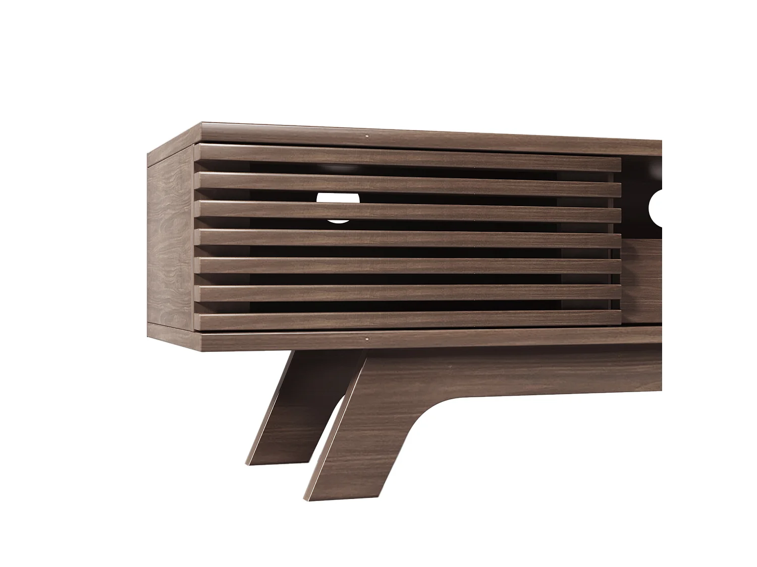 Meuble tv naturel 150x35x44 cm avec 2 portes, 1 tiroir, niches ouvertes et passe-câbles