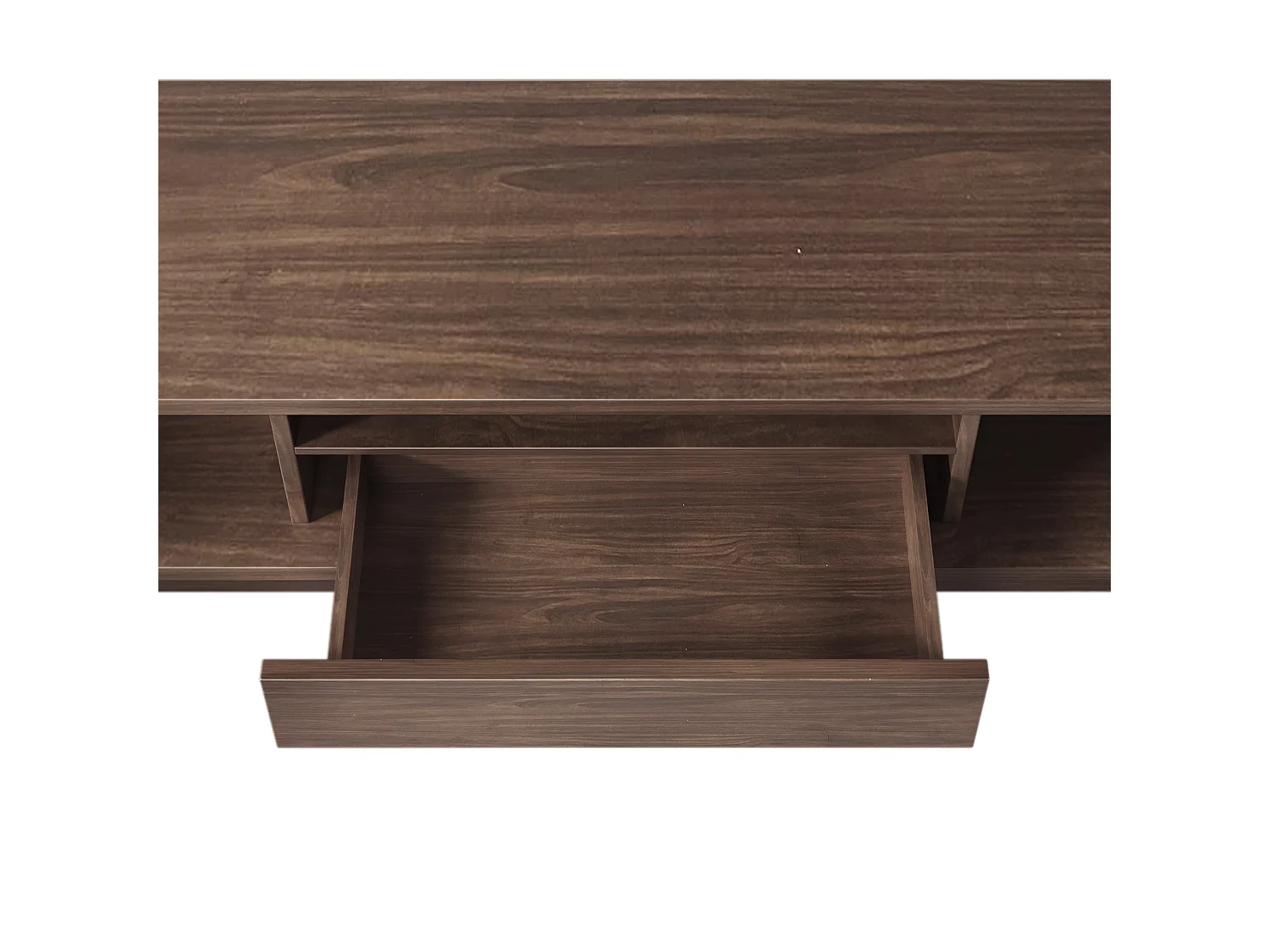 Meuble tv naturel 150x35x44 cm avec 2 portes, 1 tiroir, niches ouvertes et passe-câbles
