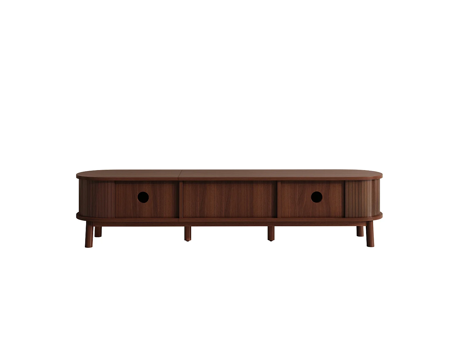 Natuurlijk tv-meubel 170x39,5x38 cm met massief houten deuren, rattan laden en schuifdeur
