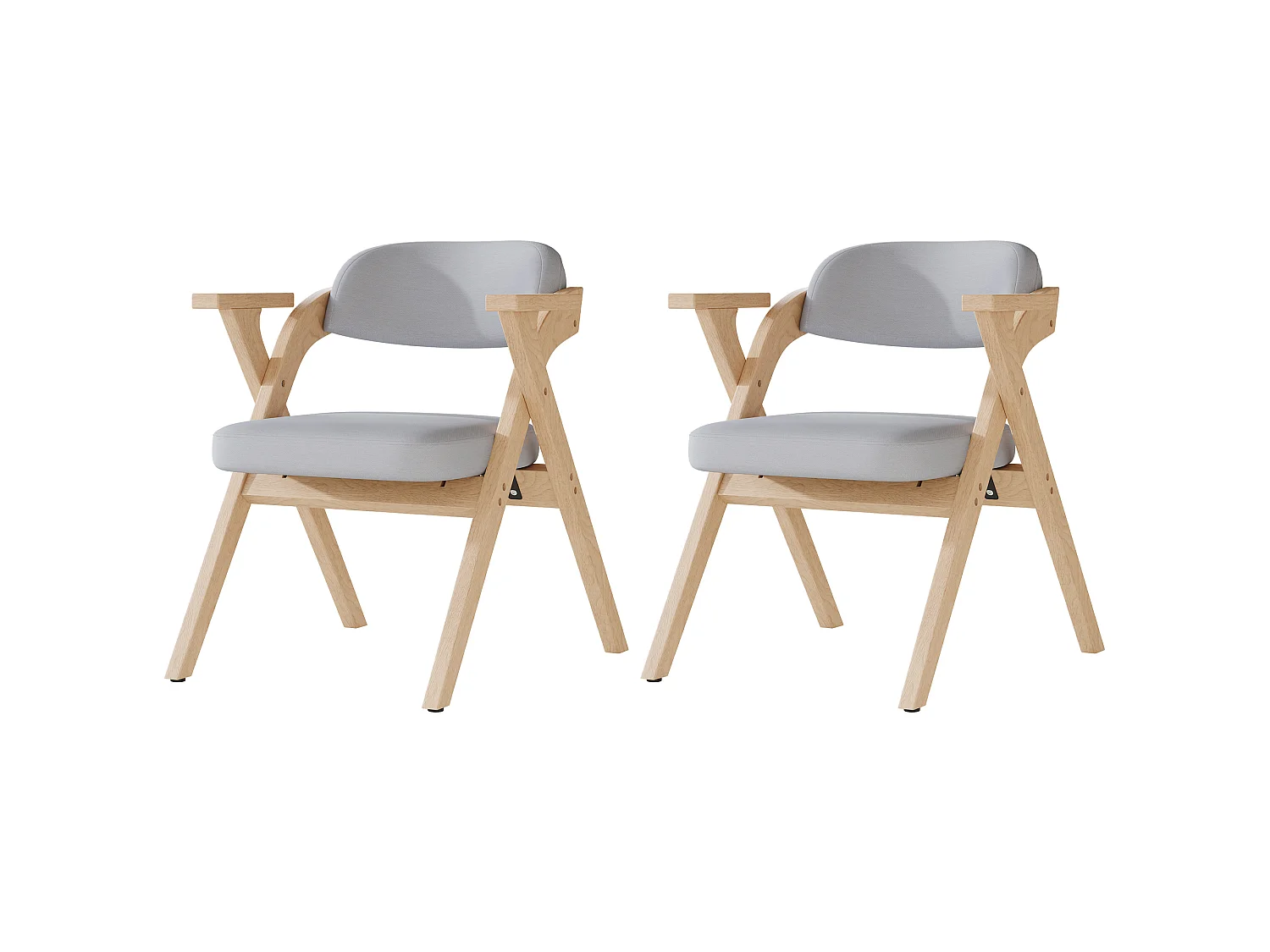 Set di 2 sedie da pranzo pieghevoli in legno massello con cuscini in lino grigio