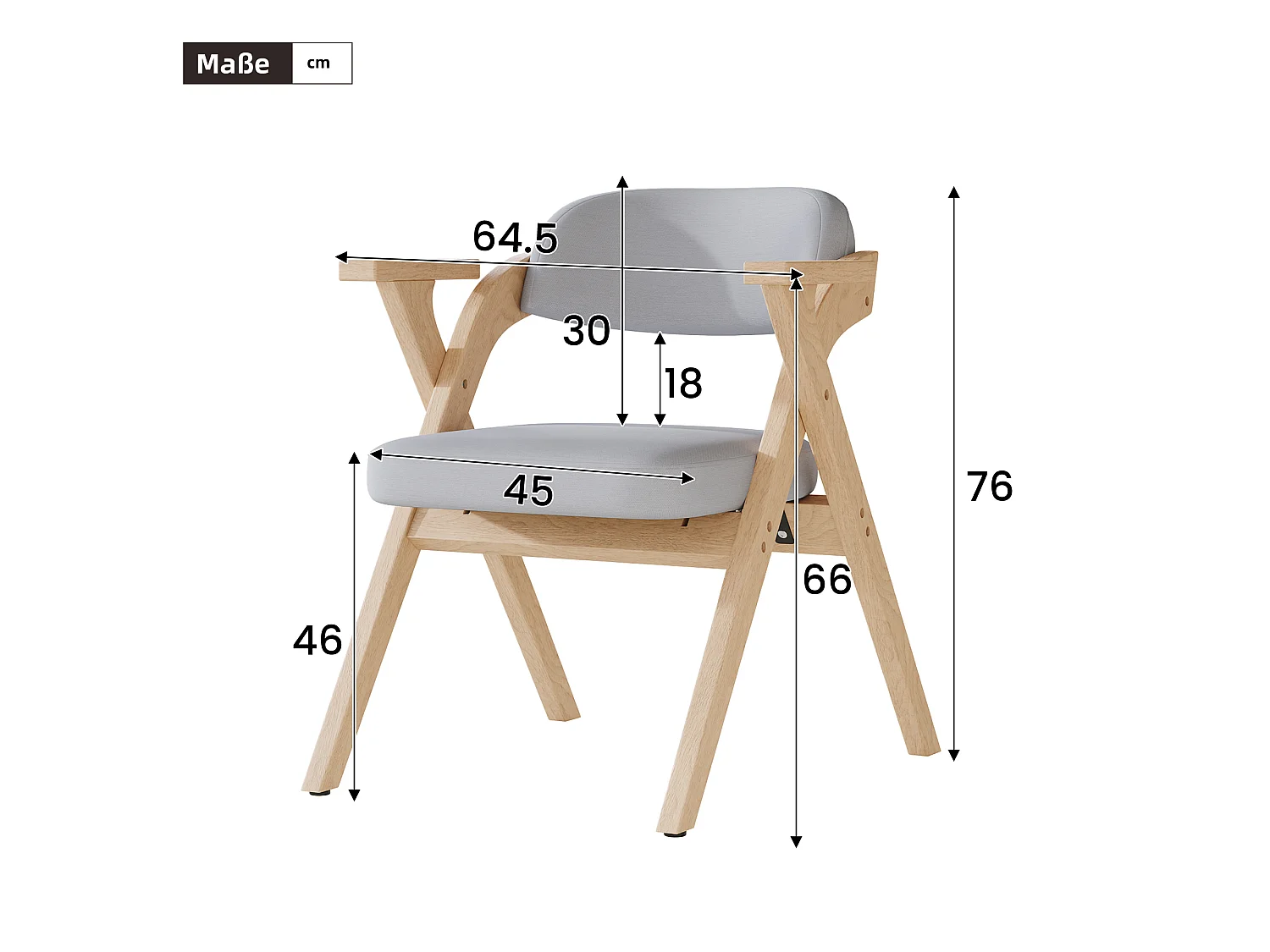 Set di 2 sedie da pranzo pieghevoli in legno massello con cuscini in lino grigio