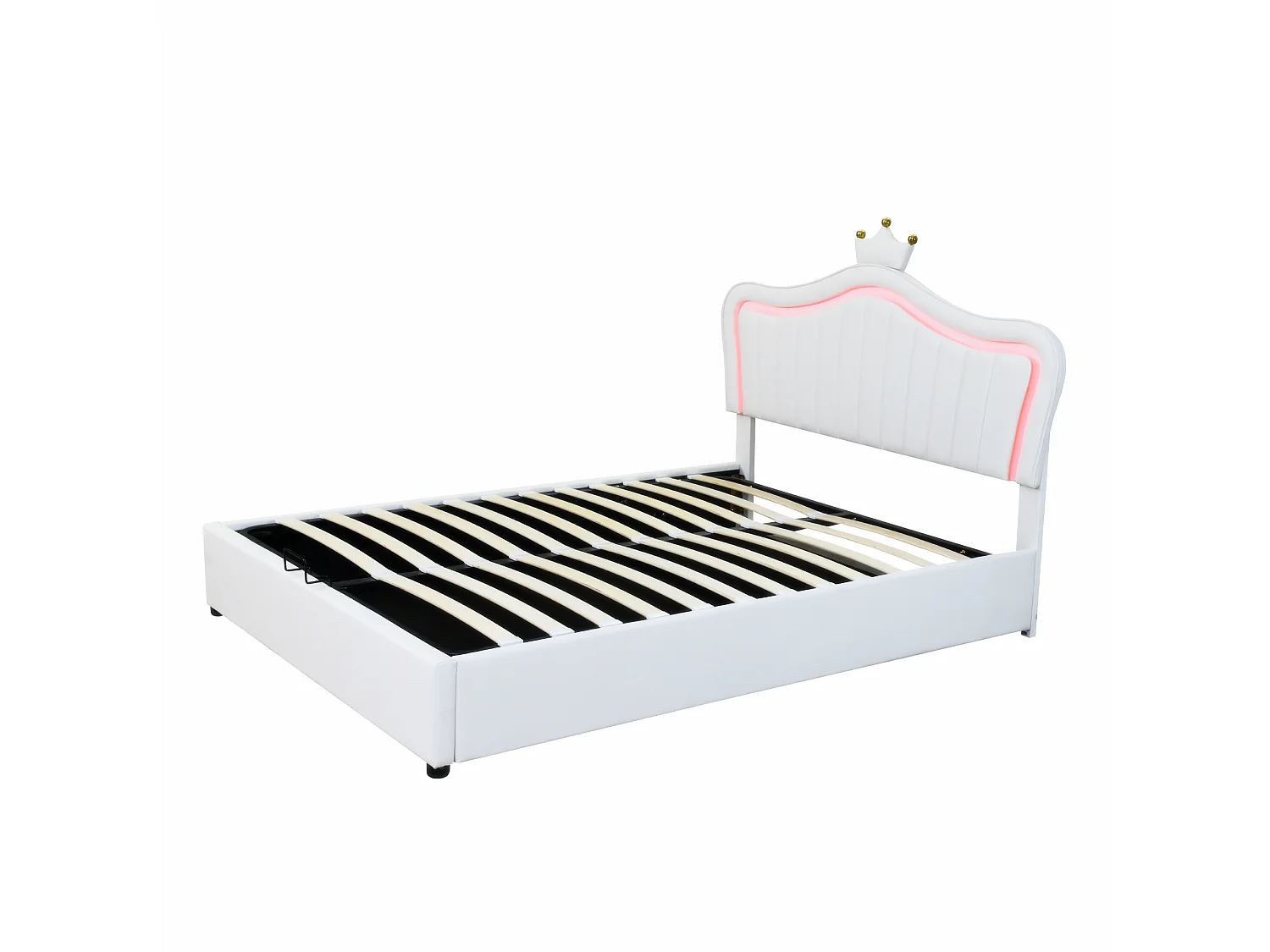 Lit coffre 140x200 cm Lit enfant avec tête de lit, éclairage LED, sommier à lattes - PU blanc - sans matelas