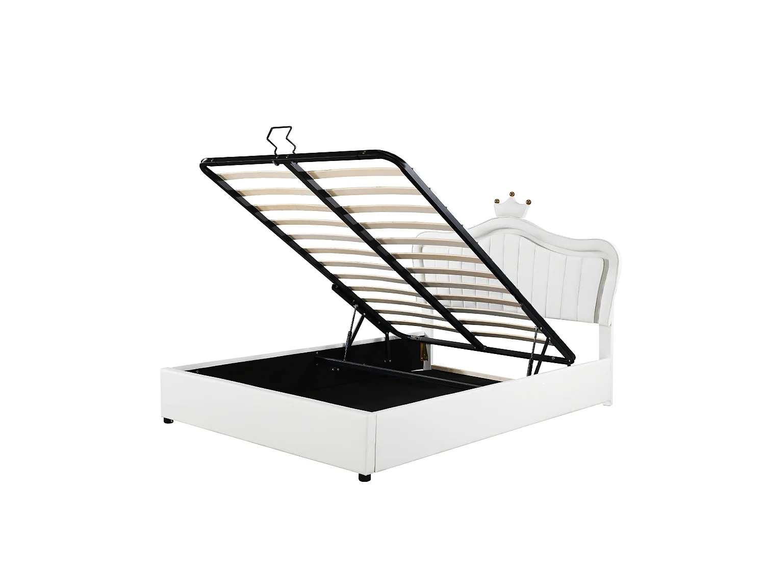 Lit coffre 140x200 cm Lit enfant avec tête de lit, éclairage LED, sommier à lattes - PU blanc - sans matelas