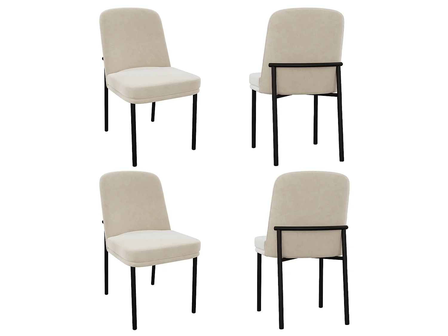 Set di 4 sedie da pranzo imbottite in velluto beige con struttura in metallo nero