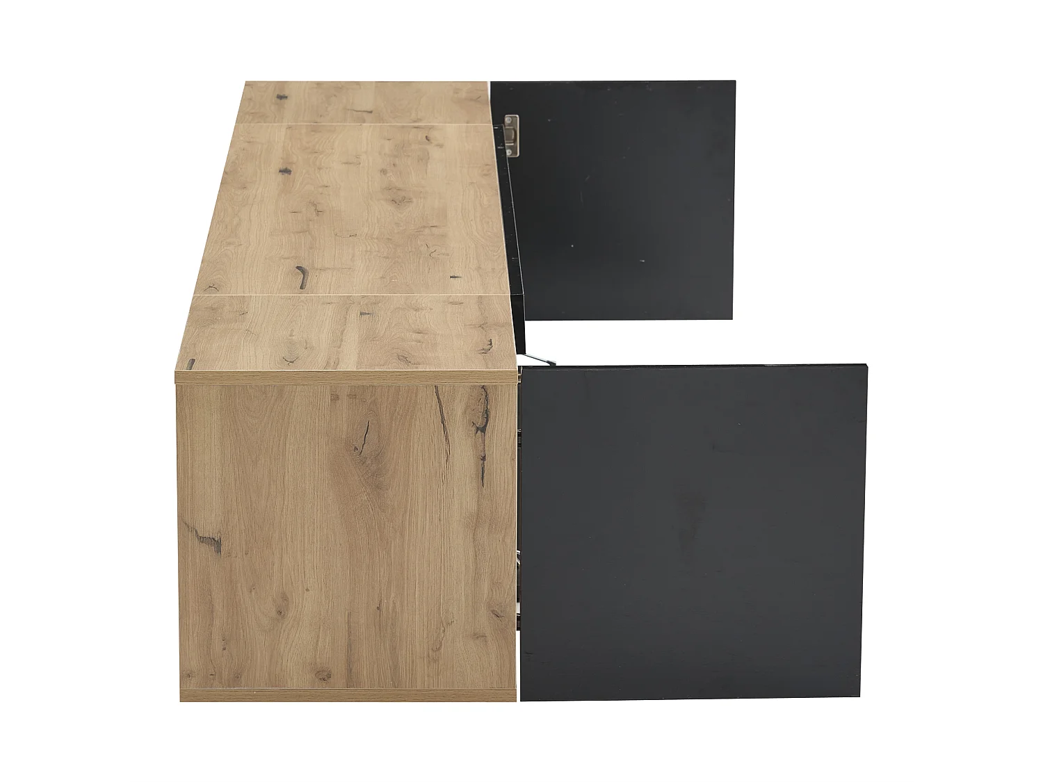 Szafka RTV ścienna czarna i drewno naturalne 180x37x36 cm z led, 2 drzwiami i 1 drzwiami uchylnymi