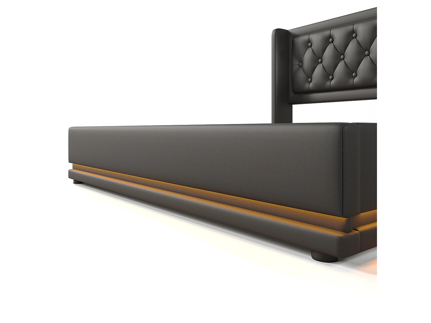 Lit coffre 160x200 cm - avec USB / Type-C, éclairage LED - en cuir synthétique - noir - matelas inclus