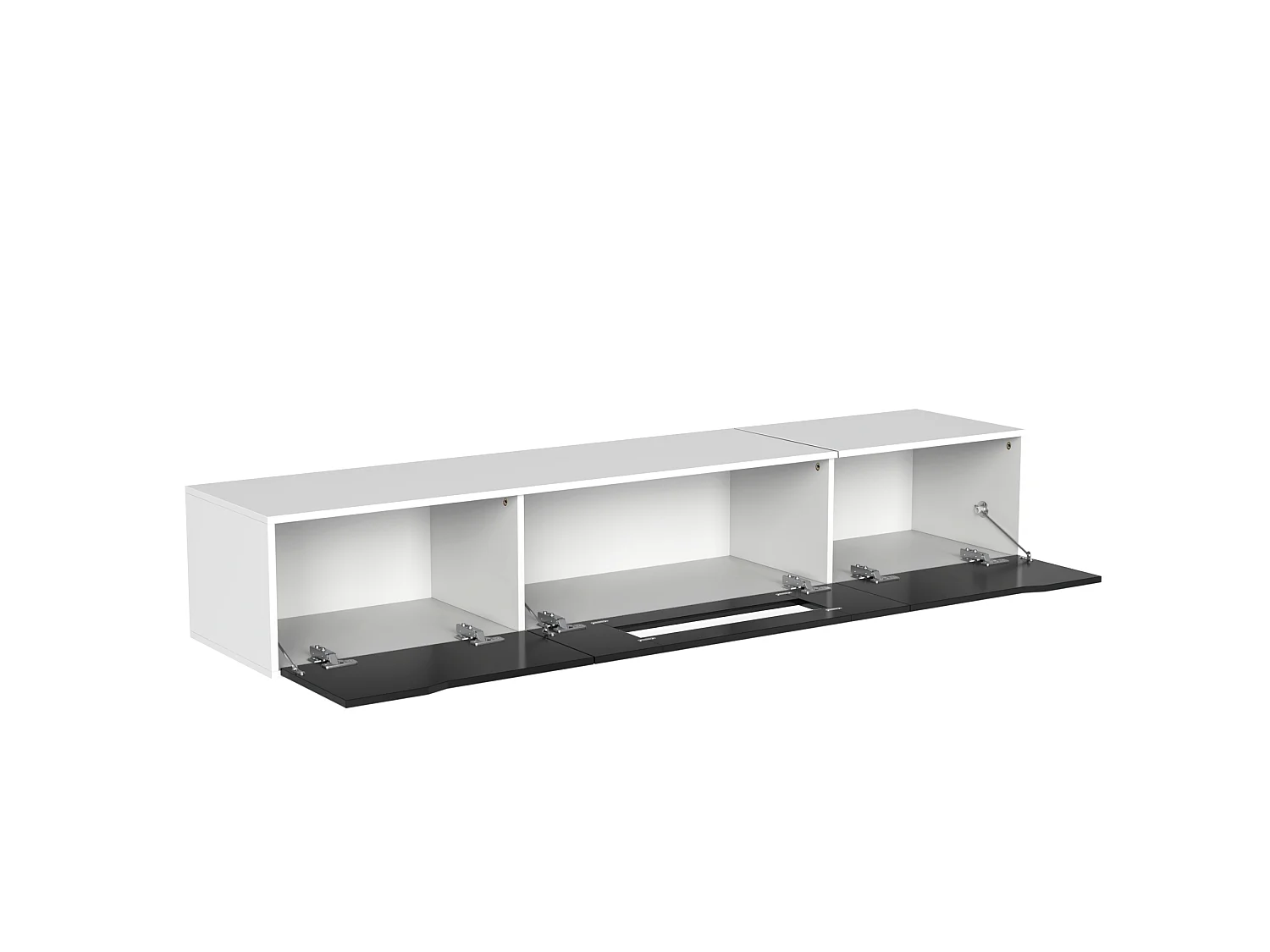Mobile TV bianco e nero 180x35x30 cm finitura lucida, ante scanalate e illuminazione a LED