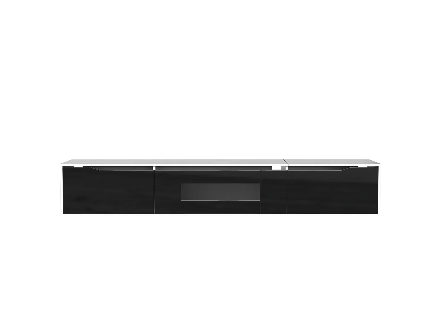 Mobile TV bianco e nero 180x35x30 cm finitura lucida, ante scanalate e illuminazione a LED