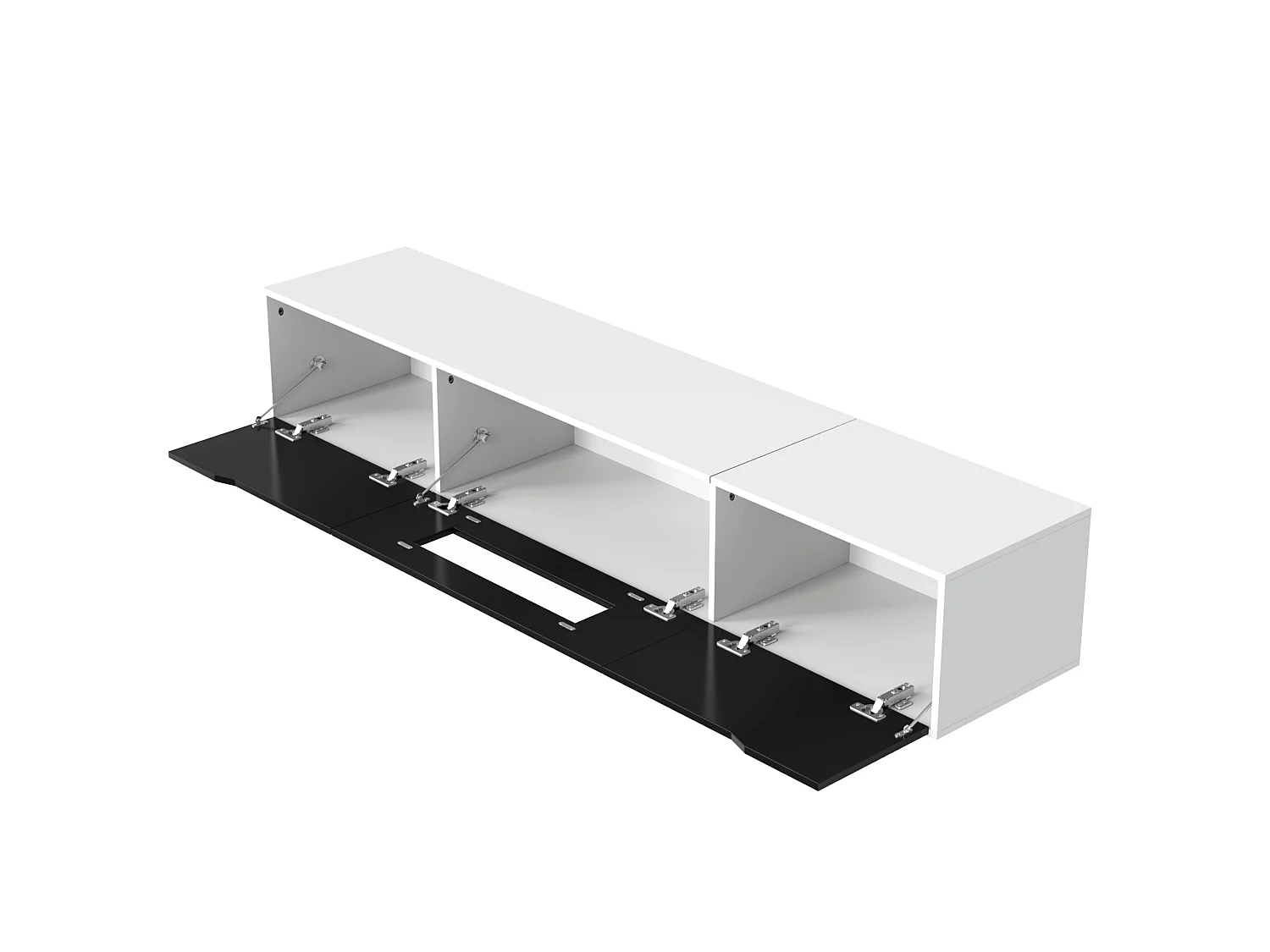 Mobile TV bianco e nero 180x35x30 cm finitura lucida, ante scanalate e illuminazione a LED