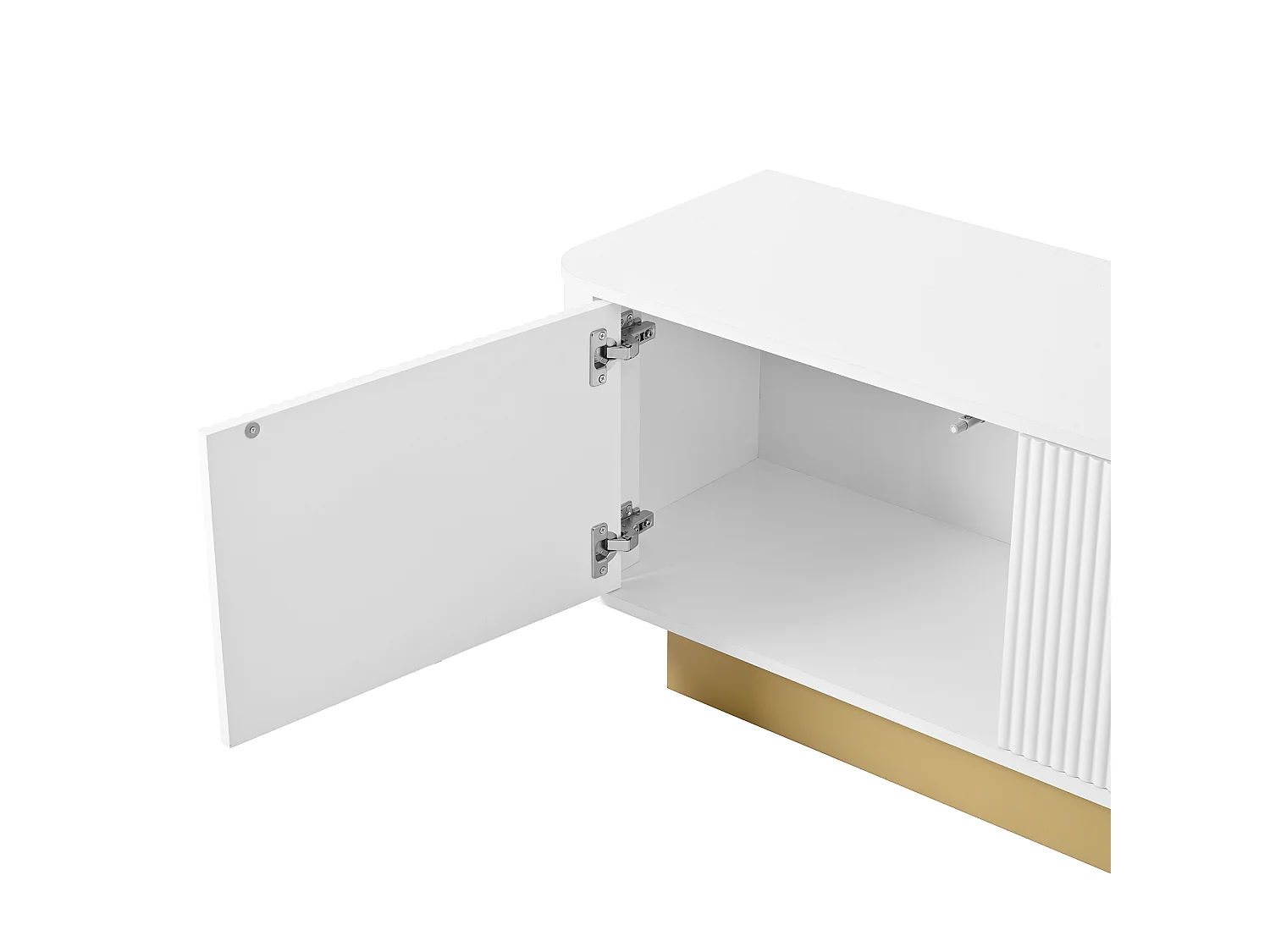 Szafka RTV biała 170x40,5x47 cm z 3 drzwiami, regulowaną półką i przepustem
