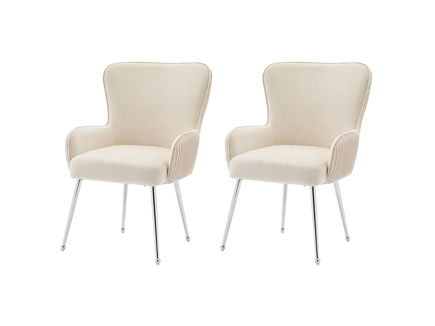 Juego de 2 sillas de comedor de terciopelo con reposabrazos y patas metálicas – beige