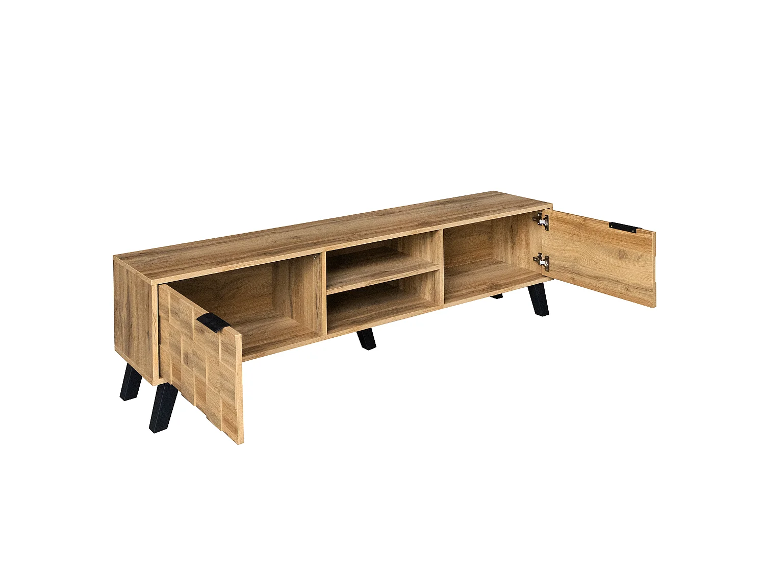 Houten tv-meubel 160,5x35,5x45 cm met 2 deuren, 2 open vakken en zachtsluitende scharnieren
