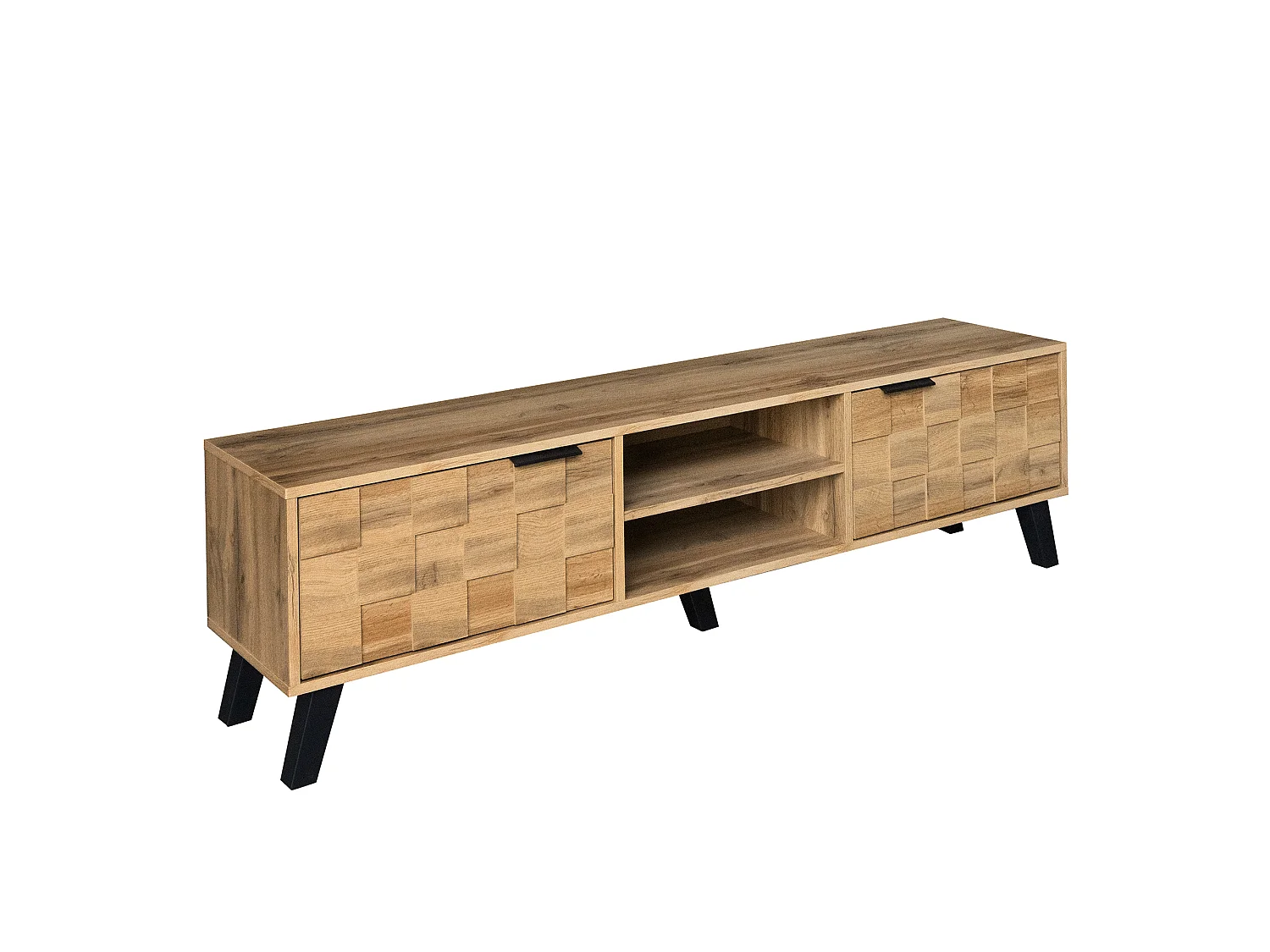 Houten tv-meubel 160,5x35,5x45 cm met 2 deuren, 2 open vakken en zachtsluitende scharnieren
