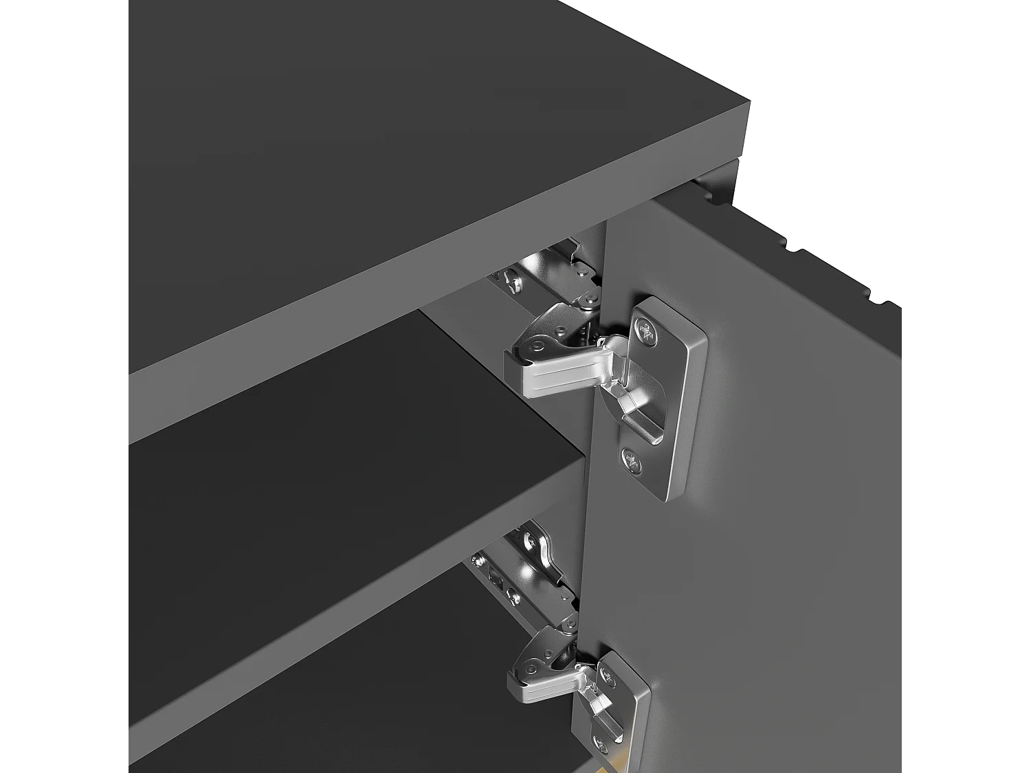 Grijs tv-meubel 170x40x45,5 cm, 4 getextureerde deuren, handgrepen en gouden poten, verstelbare poten