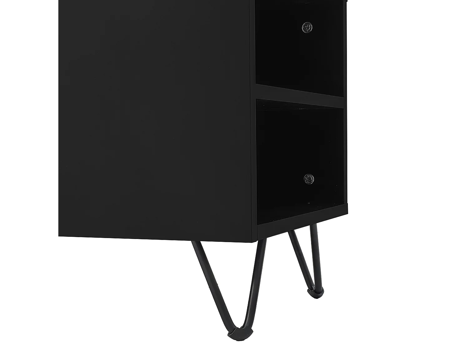 Meuble tv noir et décor bois 180x36x43 cm avec 2 portes, niches ouvertes et étagères latérales