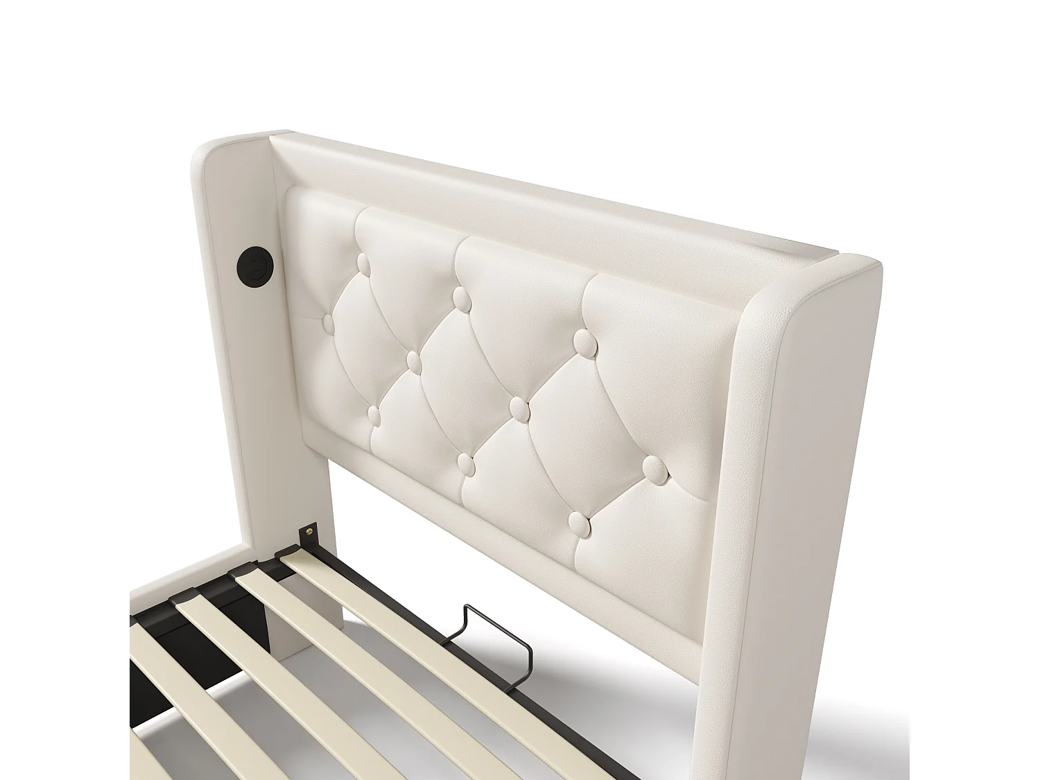 Lit coffre 90x200 cm avec tête de lit, USB / Type-C, LED - en cuir synthétique - blanc - matelas inclus