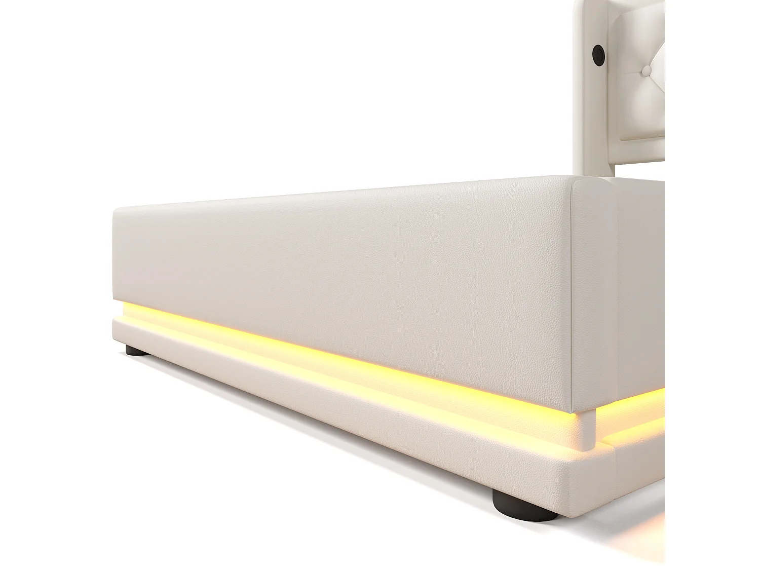 Lit coffre 90x200 cm avec tête de lit, USB / Type-C, LED - en cuir synthétique - blanc - matelas inclus