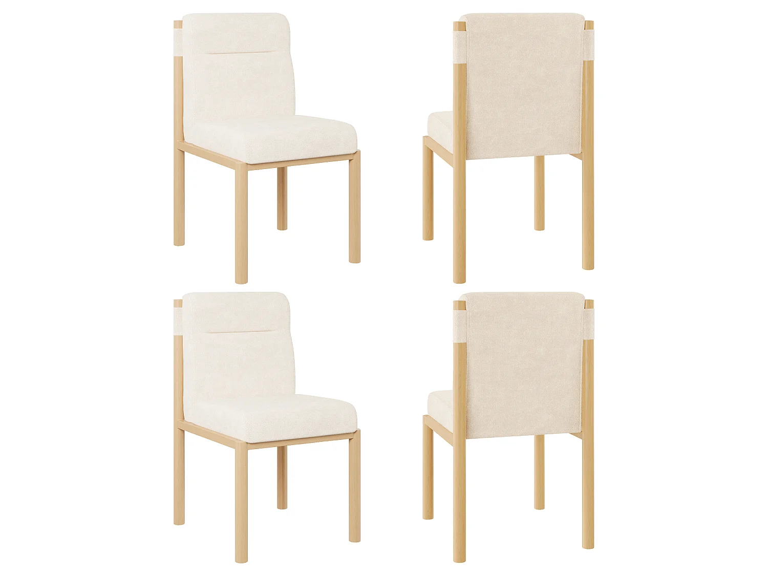 Set di 4 sedie da pranzo imbottite in sherpa con struttura in metallo - beige