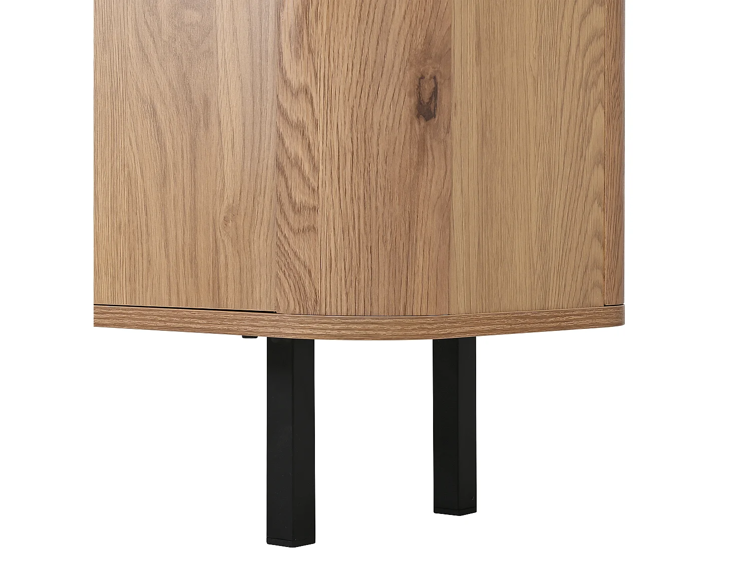 Eiken en zwart tv-meubel 190x35x45 cm met roosterdeuren, compartimenten en ijzeren poten
