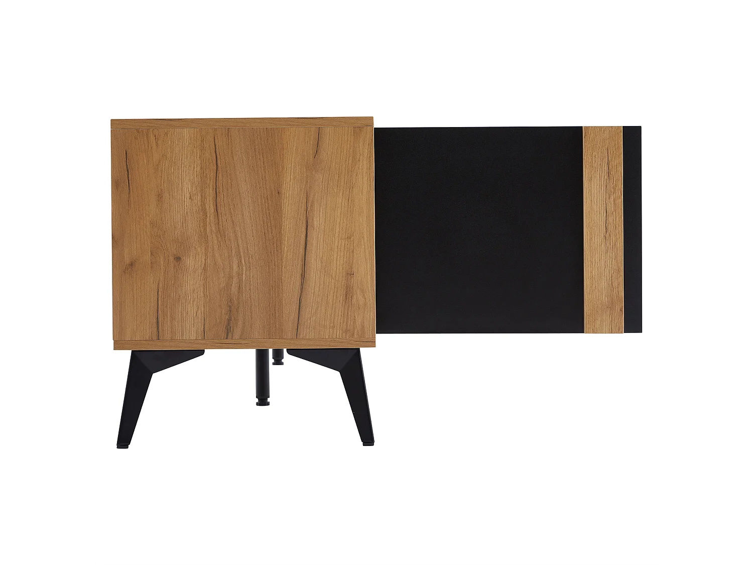 Zwart en bruin tv-meubel 180x40x50 cm met 3 deuren, 4 open vakken en kabeldoorvoer