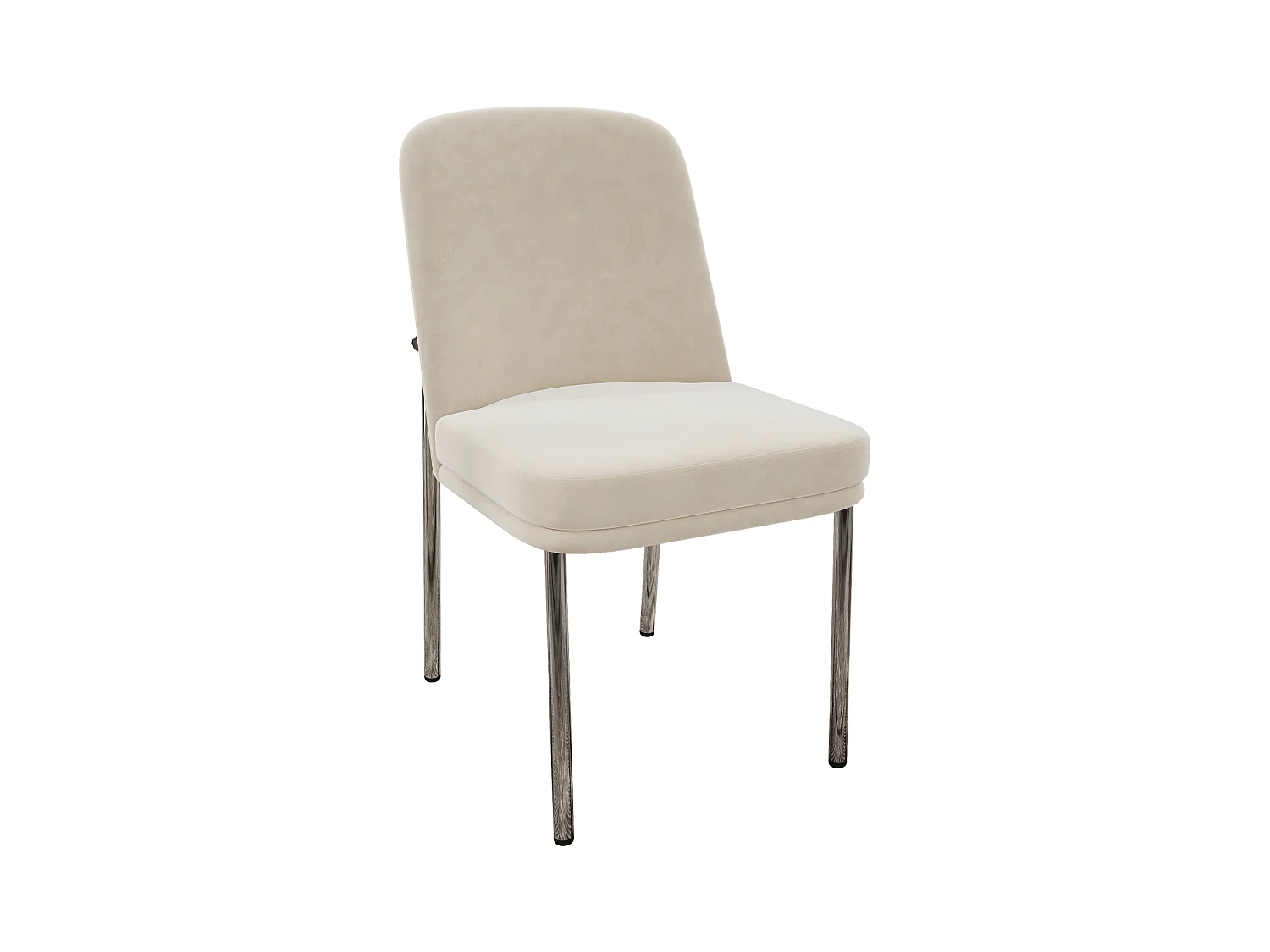 Set di 4 sedie da pranzo imbottite in velluto beige con struttura in metallo cromato argento