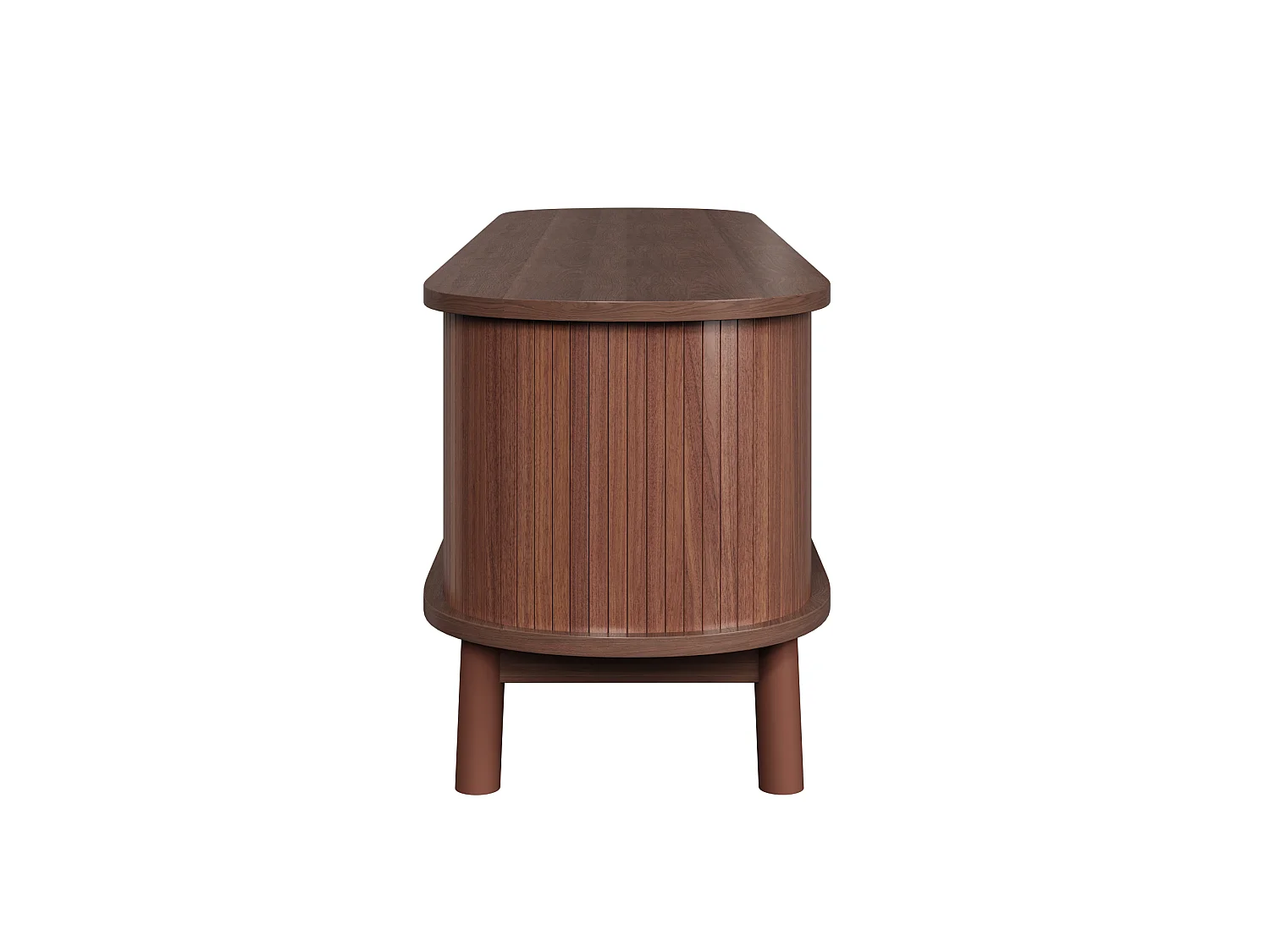 Meuble tv noyer 165x37x46 cm avec porte coulissante, tiroirs en rotin et pieds en bois massif