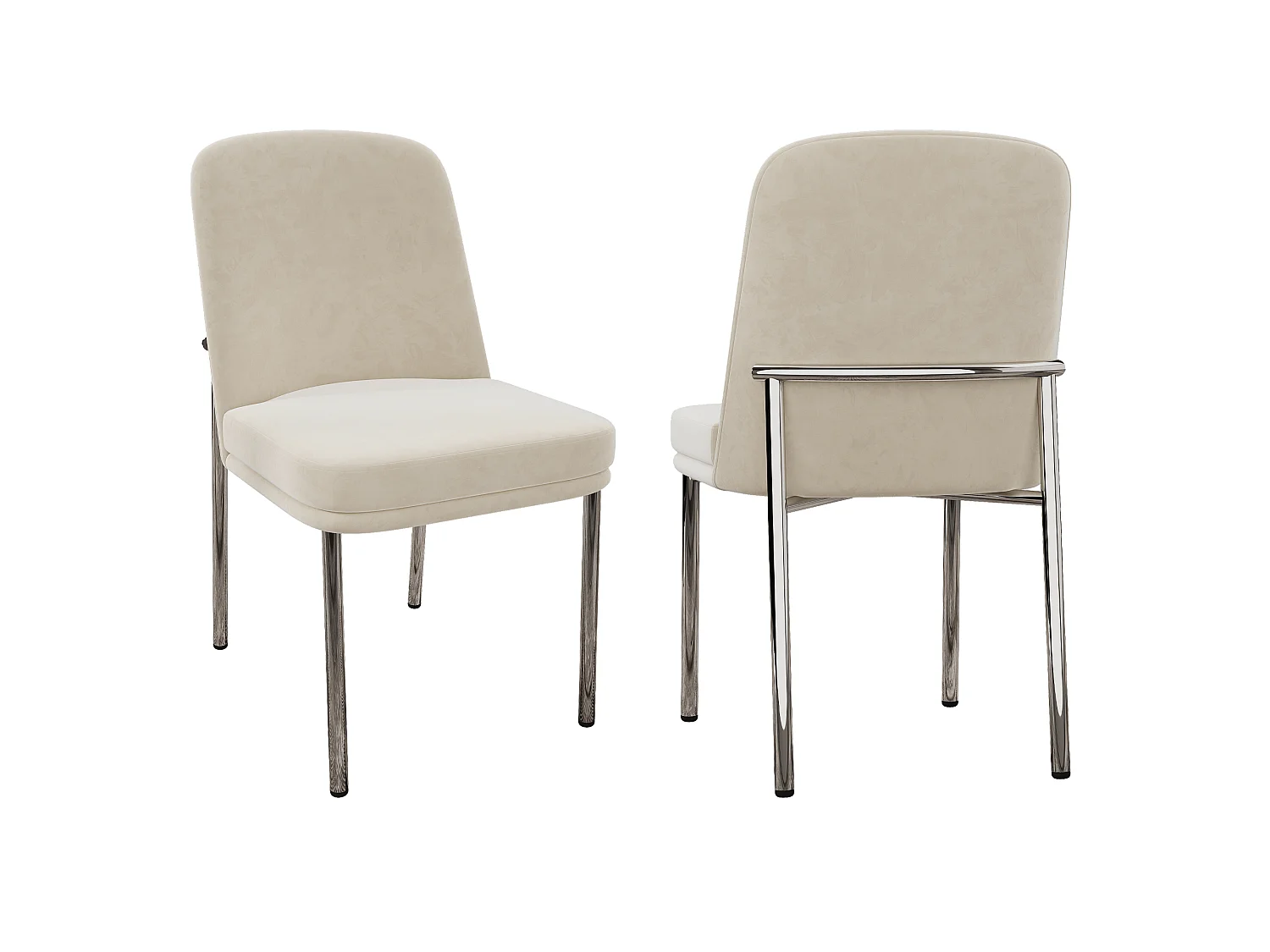 Lot de 2 chaises de salle à manger rembourrées en velours beige avec cadre en métal argenté