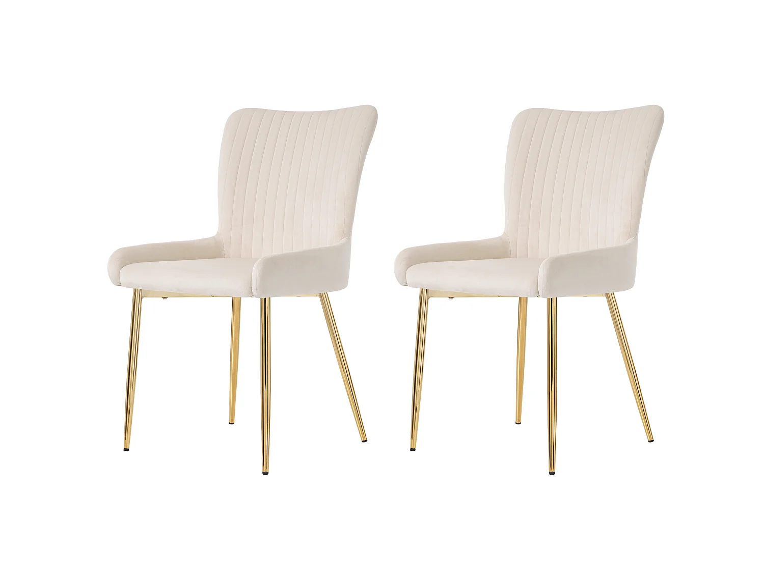 Juego de 2 sillas de comedor de terciopelo con patas metálicas doradas – beige