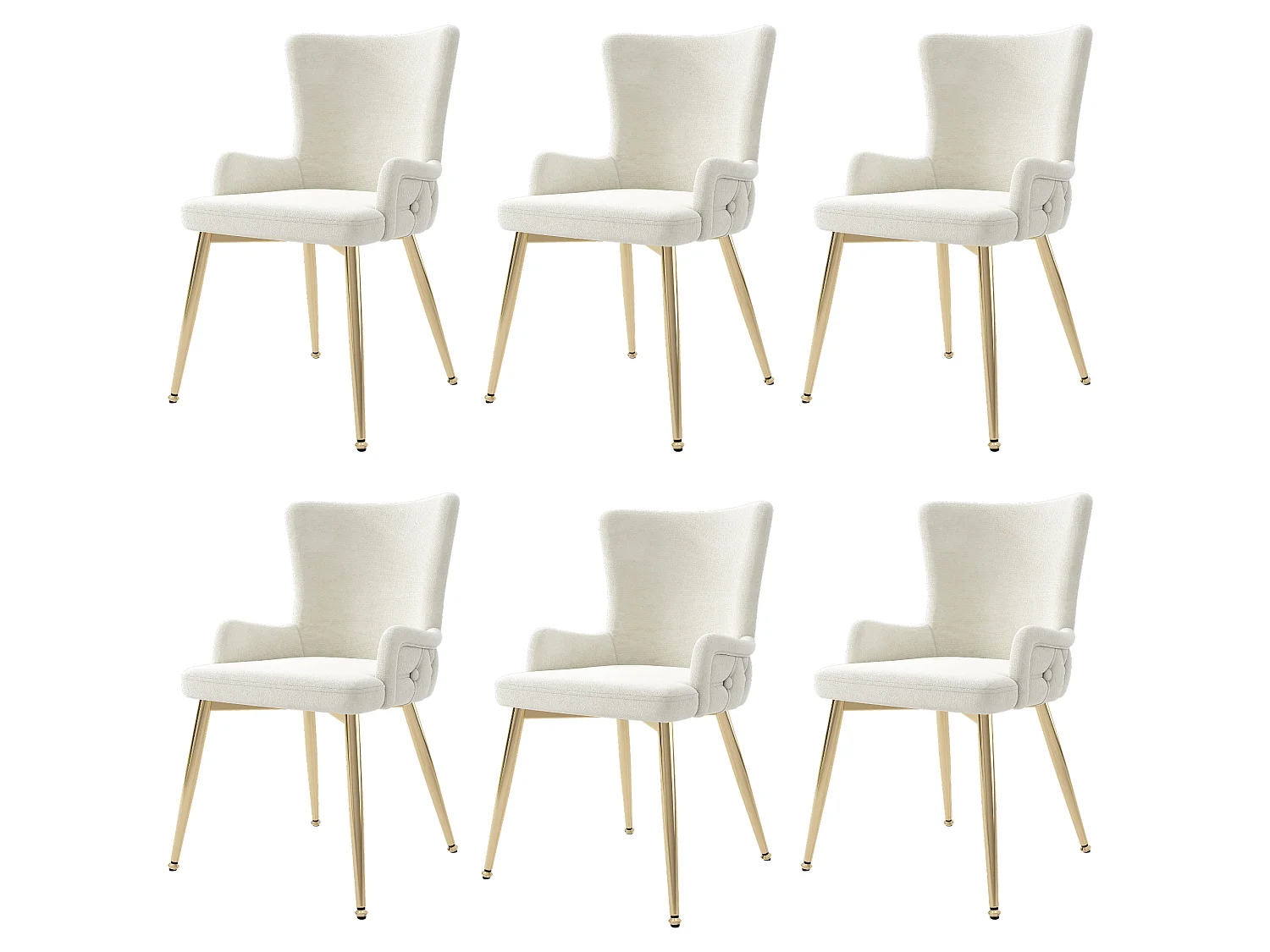Juego de 6 sillas de terciopelo con patas metálicas – beige – para salón y comedor