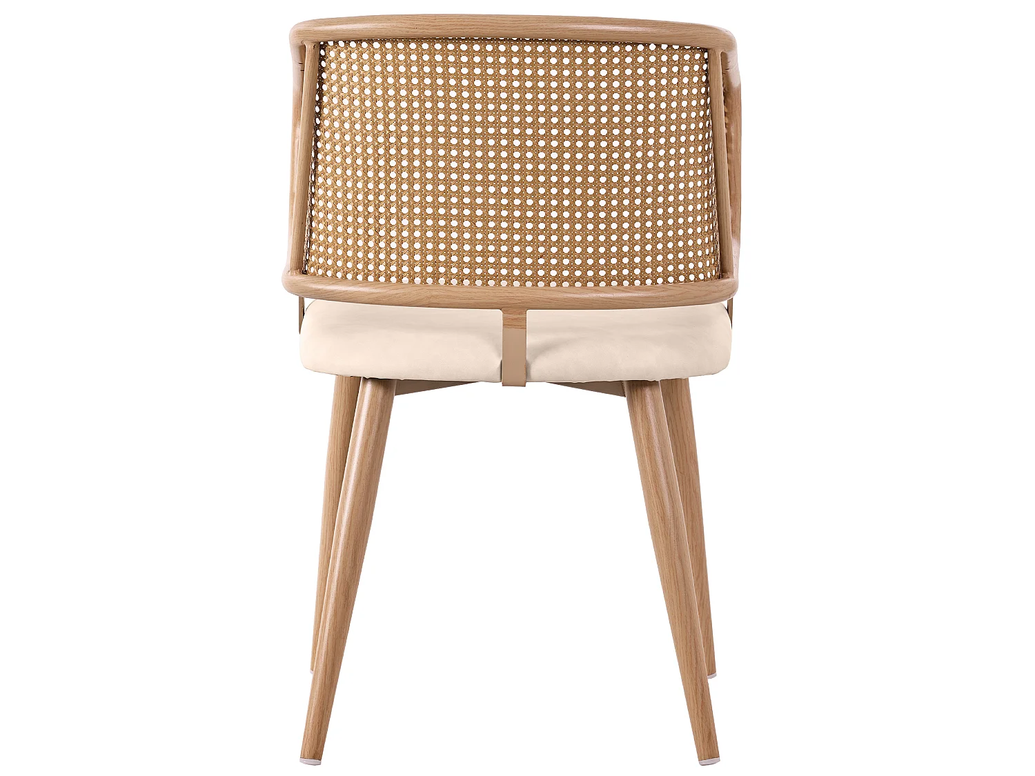 Juego de 6 sillas de comedor en similicuir con respaldo de ratán y patas metálicas efecto madera – natural y beige