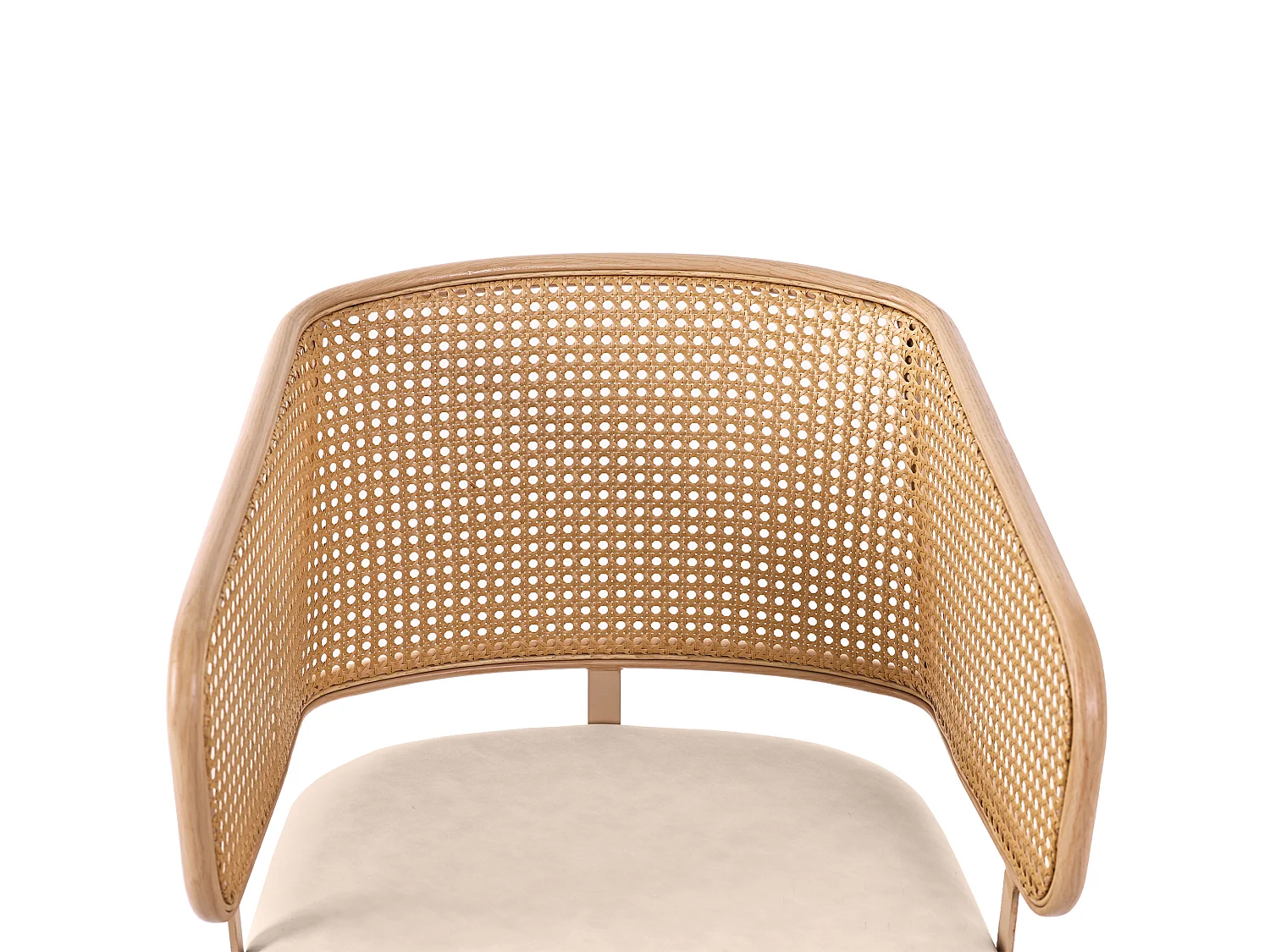 Juego de 6 sillas de comedor en similicuir con respaldo de ratán y patas metálicas efecto madera – natural y beige