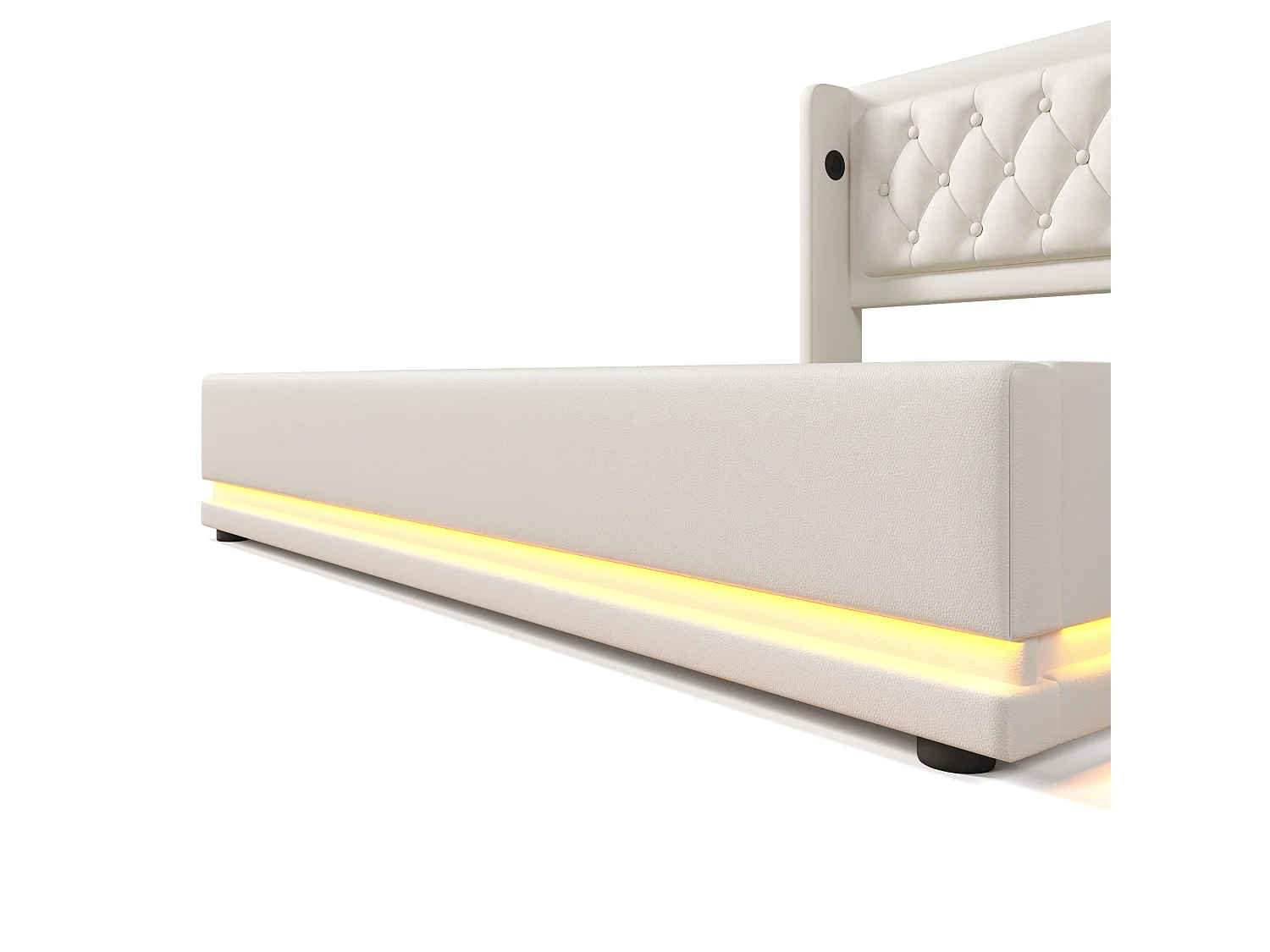 Lit coffre 160x200 cm avec tête de lit, USB / Type-C, éclairage LED - PU blanc - matelas inclus